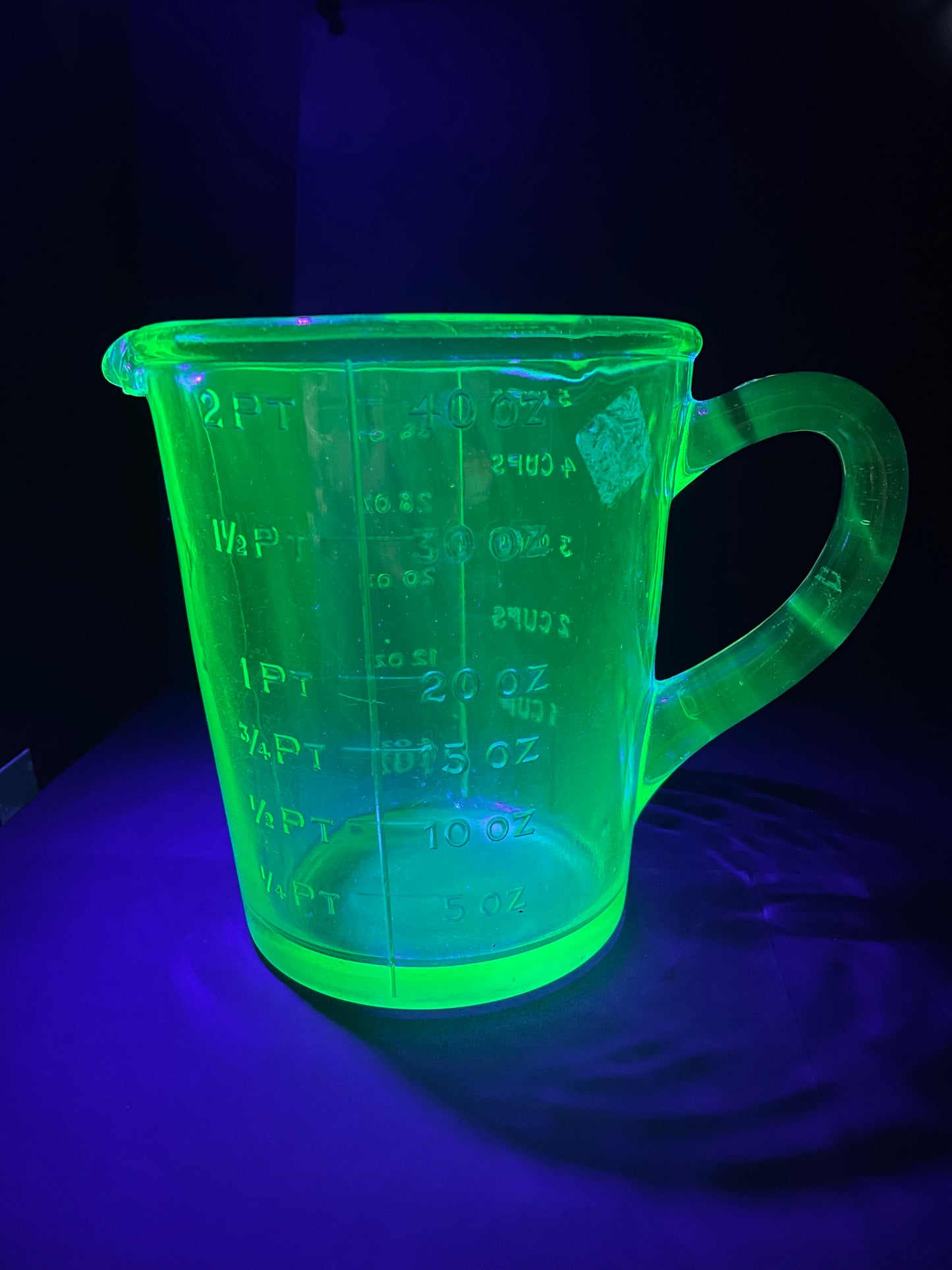 2 Pint Uranium Glass Measuring Jug
