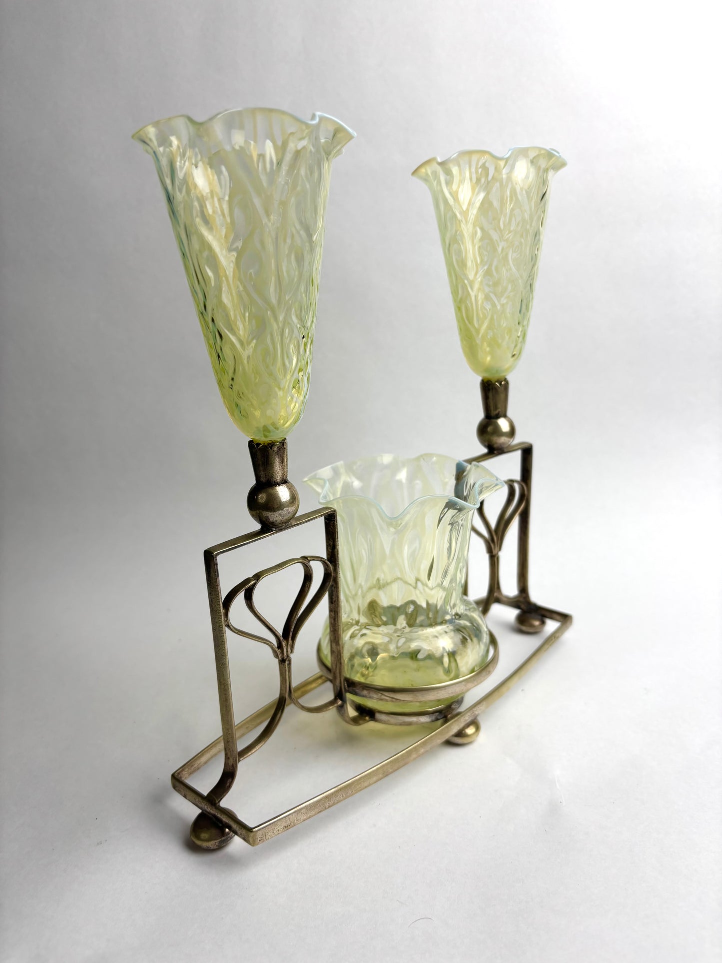 James Powell and Sons Uranium Glass Epergne