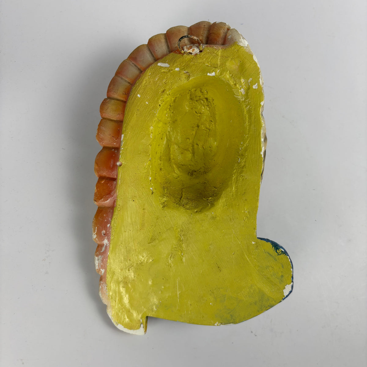 Vintage cream feather headdress painted plaster wall bust view 2