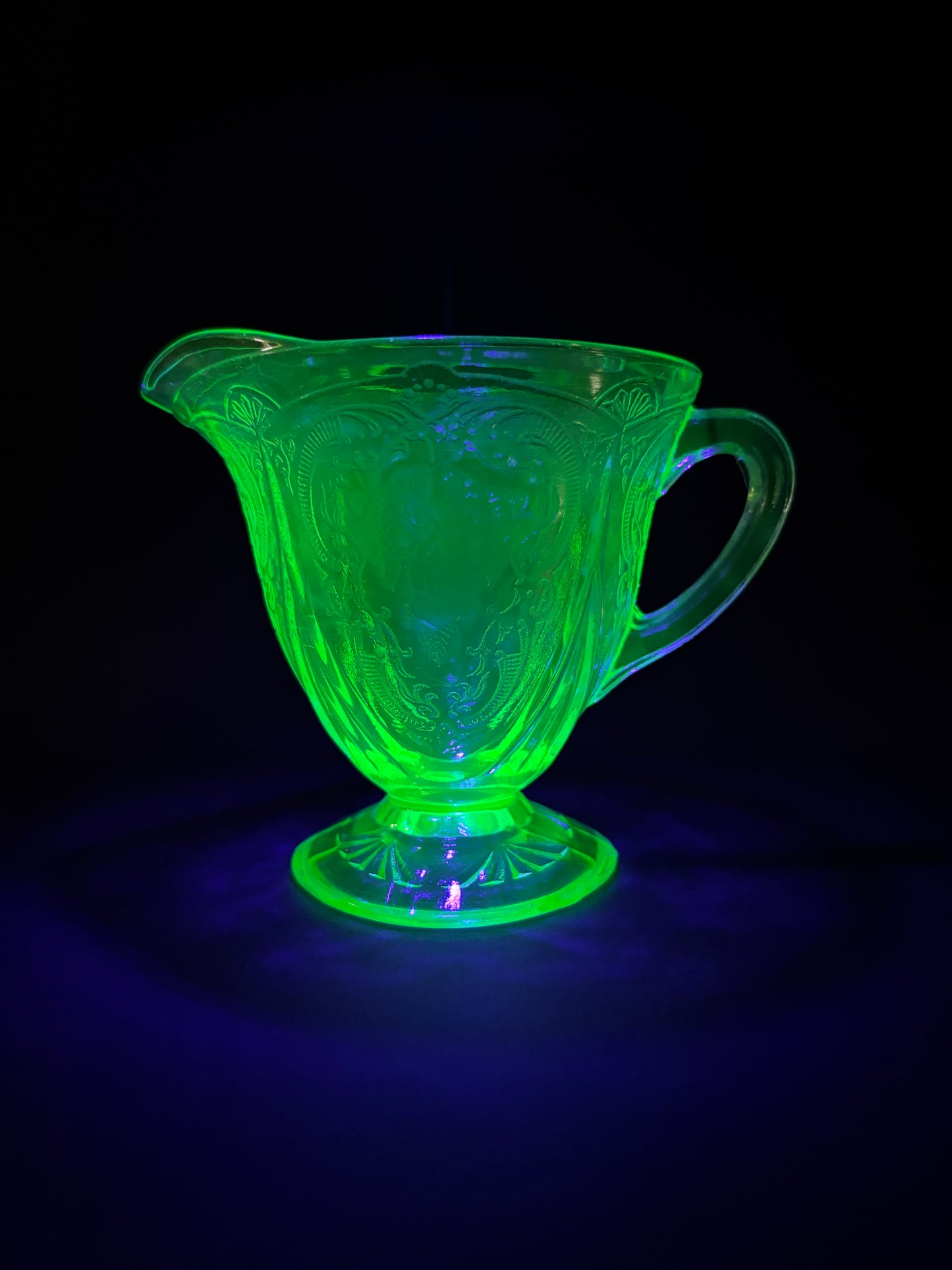 Hazel Atlas Royal Lace Green Uranium Glass Creamer Milk Jug Depression Glass