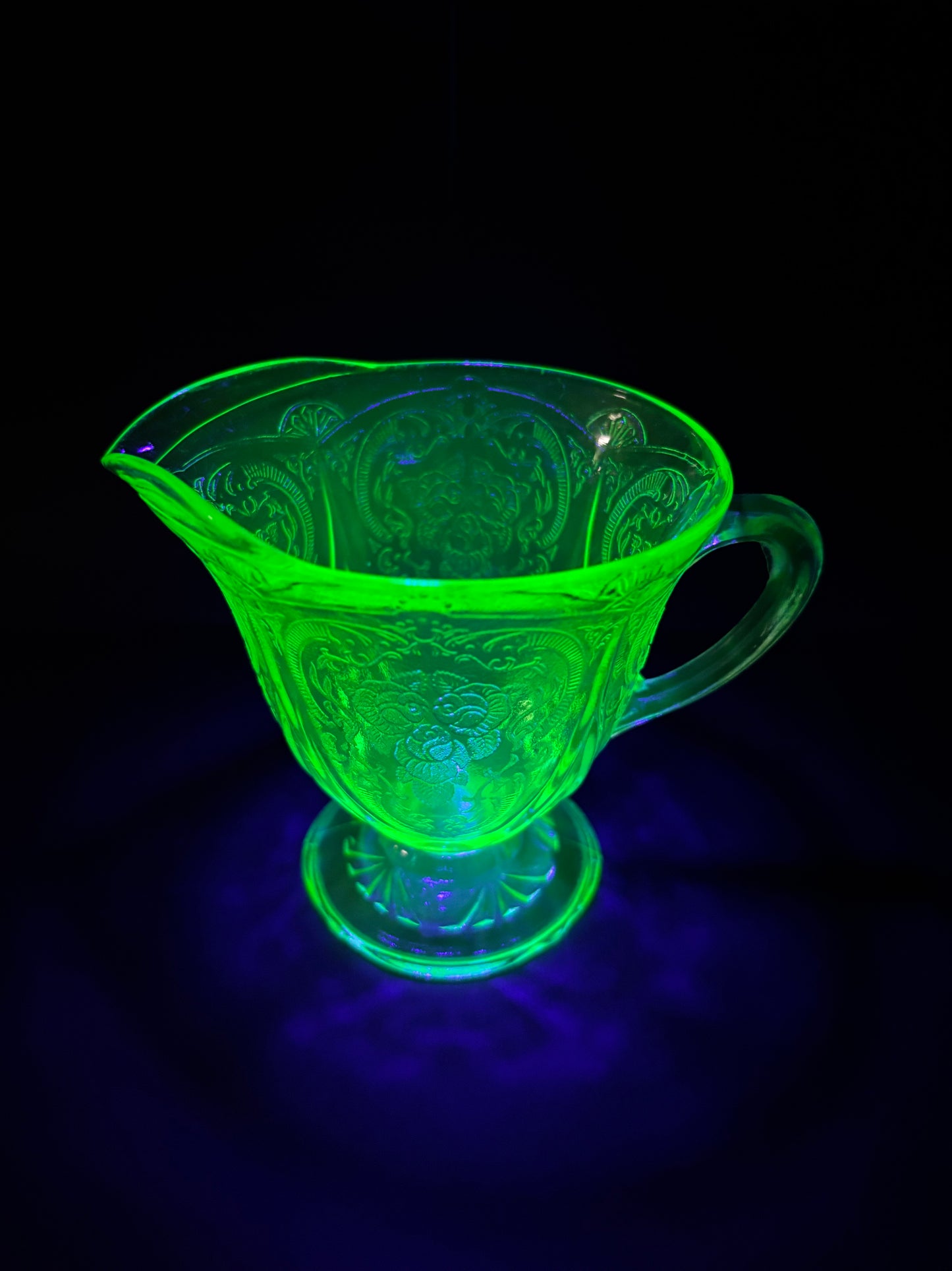 Hazel Atlas Royal Lace Green Uranium Glass Creamer Milk Jug Depression Glass