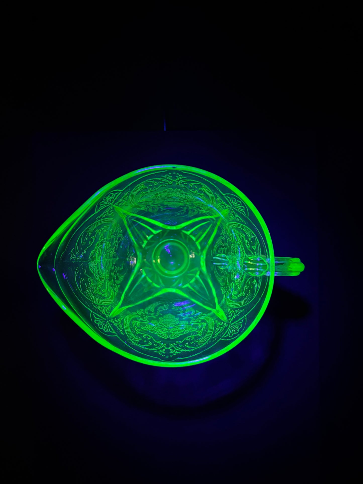 Hazel Atlas Royal Lace Green Uranium Glass Creamer Milk Jug Depression Glass