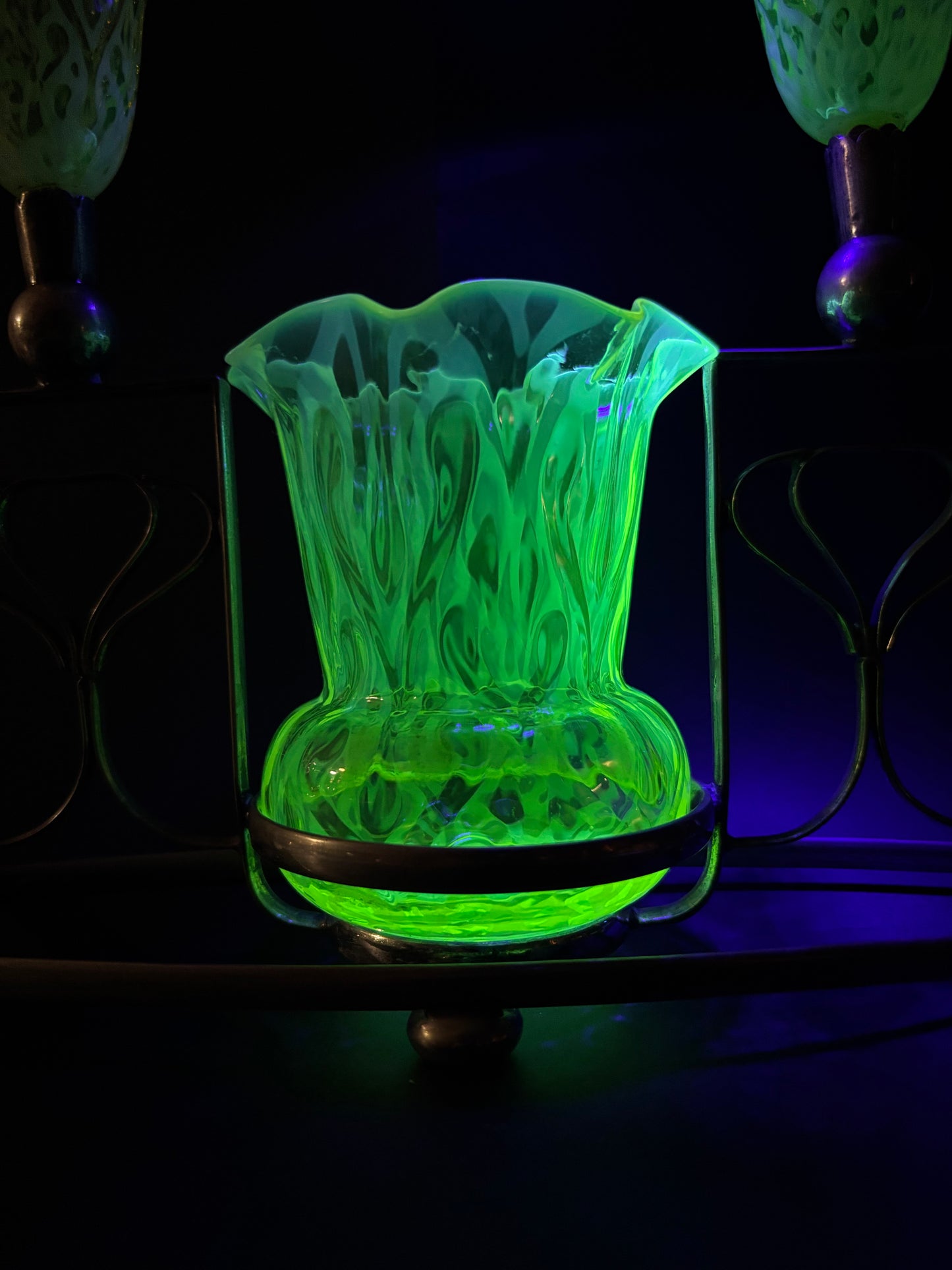 James Powell and Sons Uranium Glass Epergne