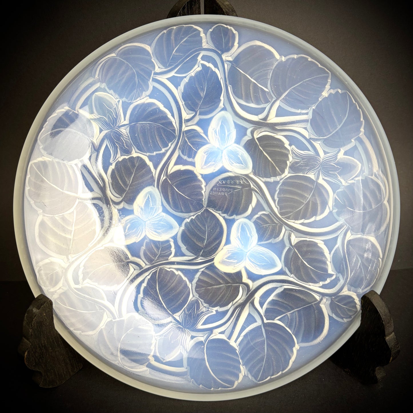 Art Deco Opalescent Glass Bowl with Hazelnut Motif by Arrers