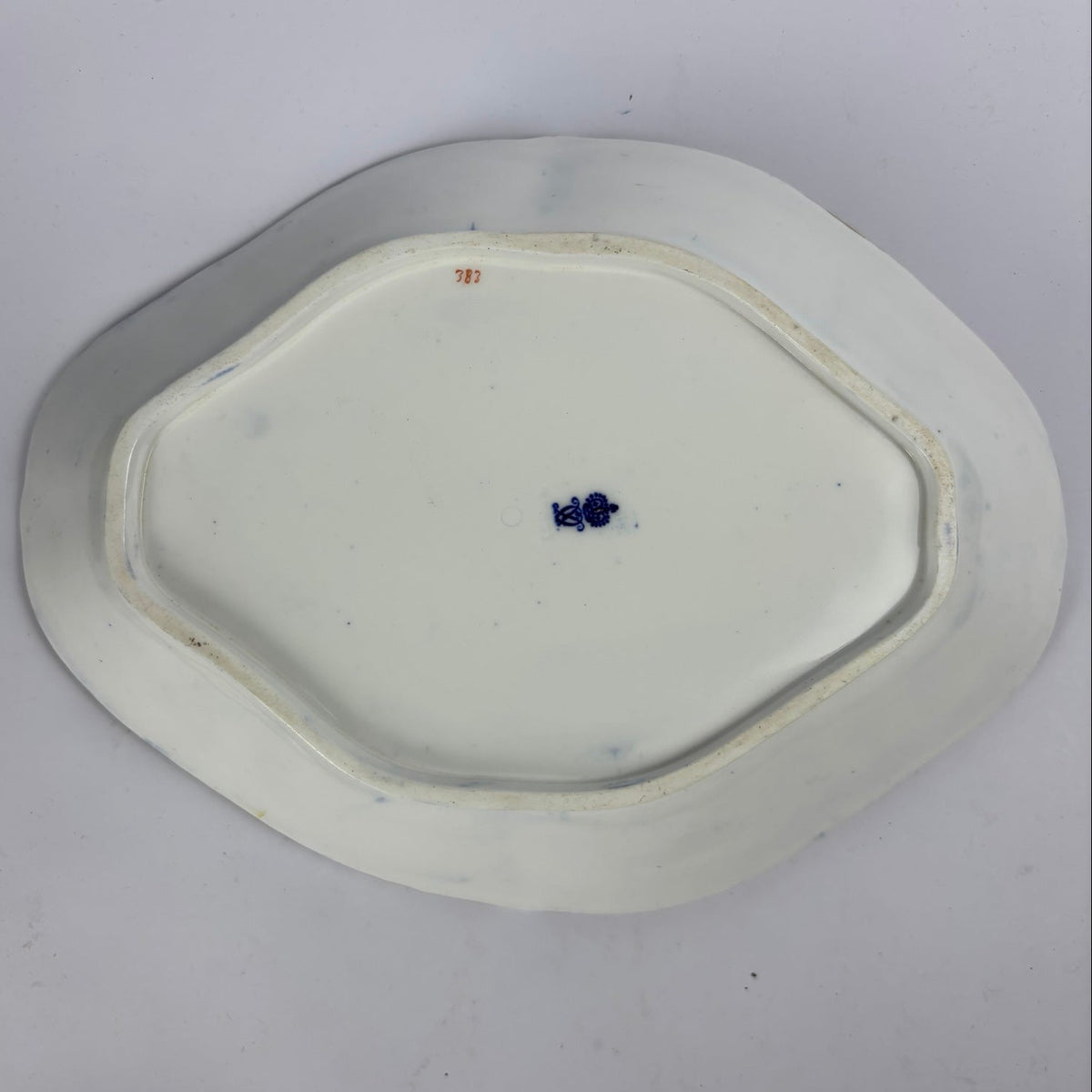 Royal Crown Derby dish underside showing blue crowned monogram and red painted number