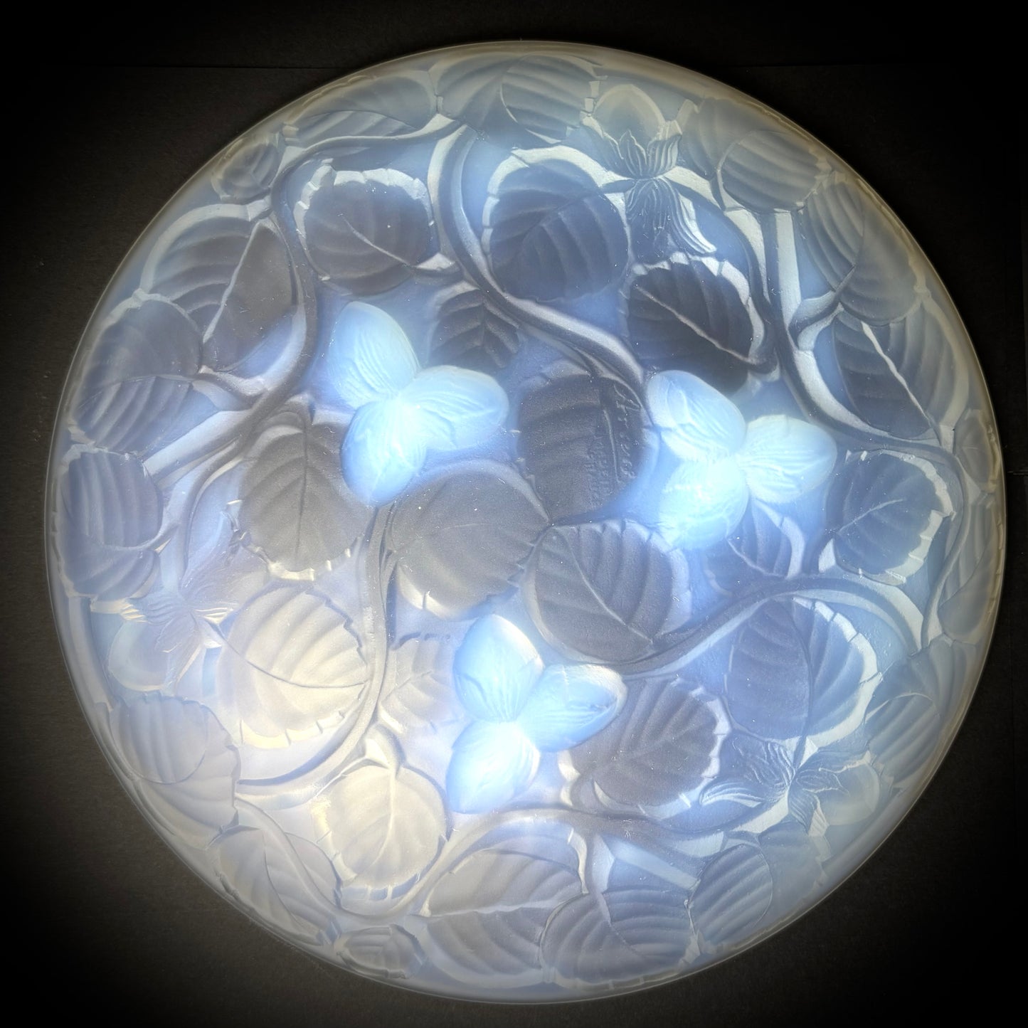 Art Deco Opalescent Glass Bowl with Hazelnut Motif by Arrers