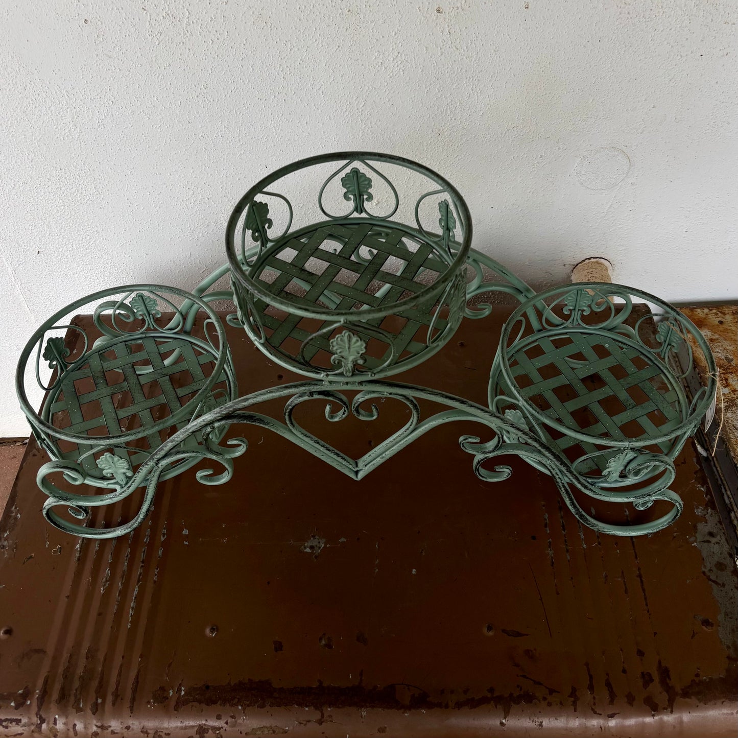 Reproduction French Provincial Three-Tier Metal Plant Stand – Sage Green