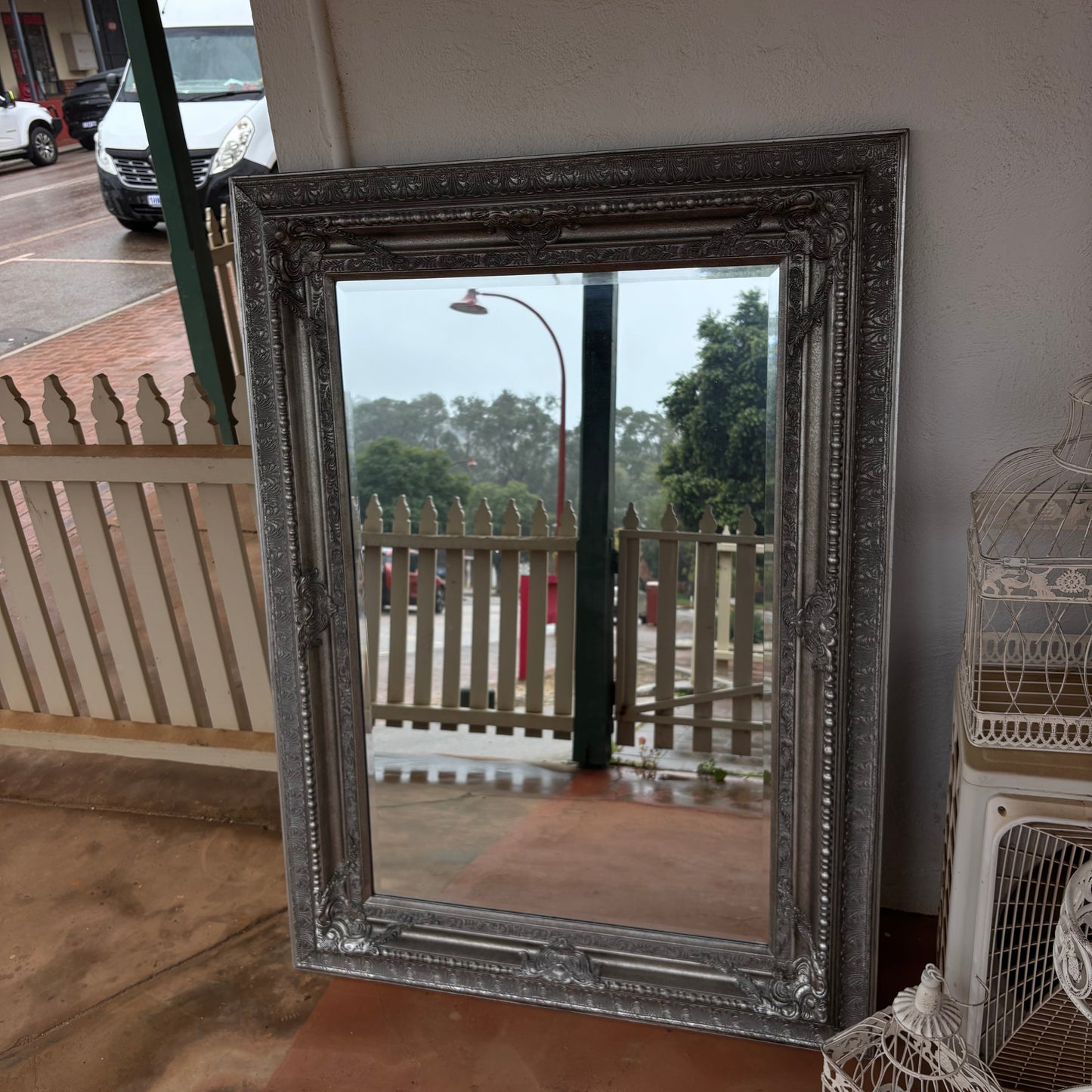 Large French Provincial Style Silver Wall Mirror | Ornate Bevelled Mirror | 134 × 88 cm