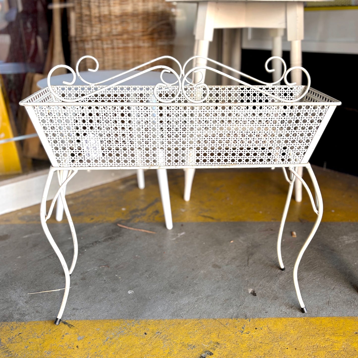 Retro White Wrought Iron Planter Stand