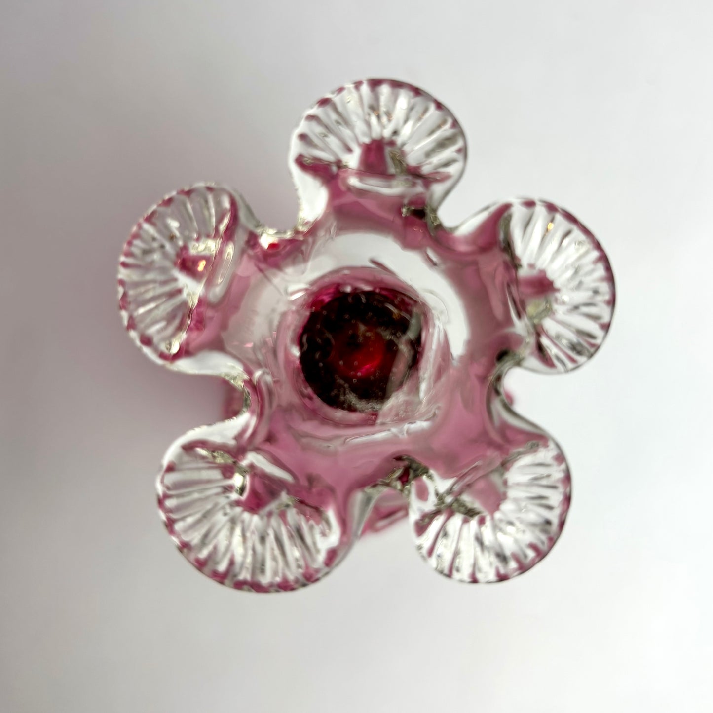 Antique Victorian Cranberry Glass Vase with Rigaree Band