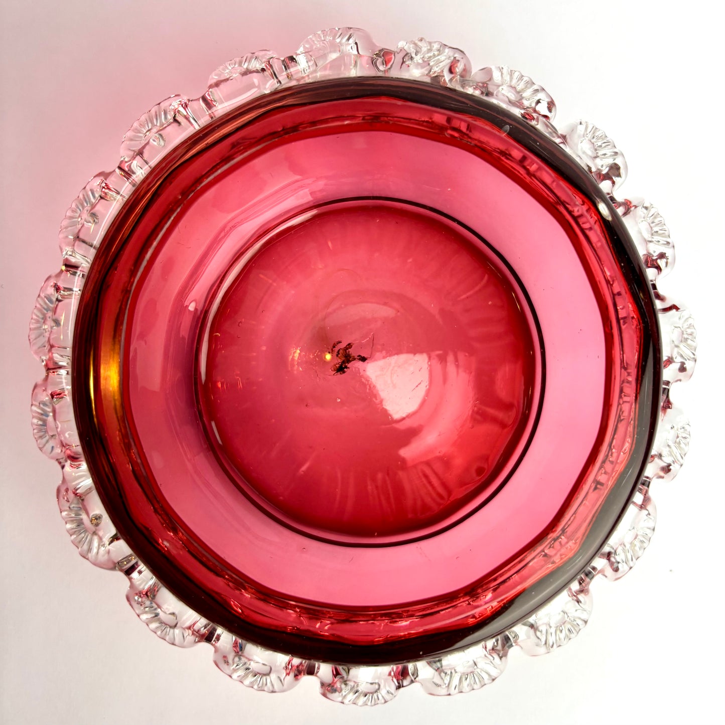 Victorian Cranberry Glass Bowl with Applied Clear Glass Prunts c. 1880–1900