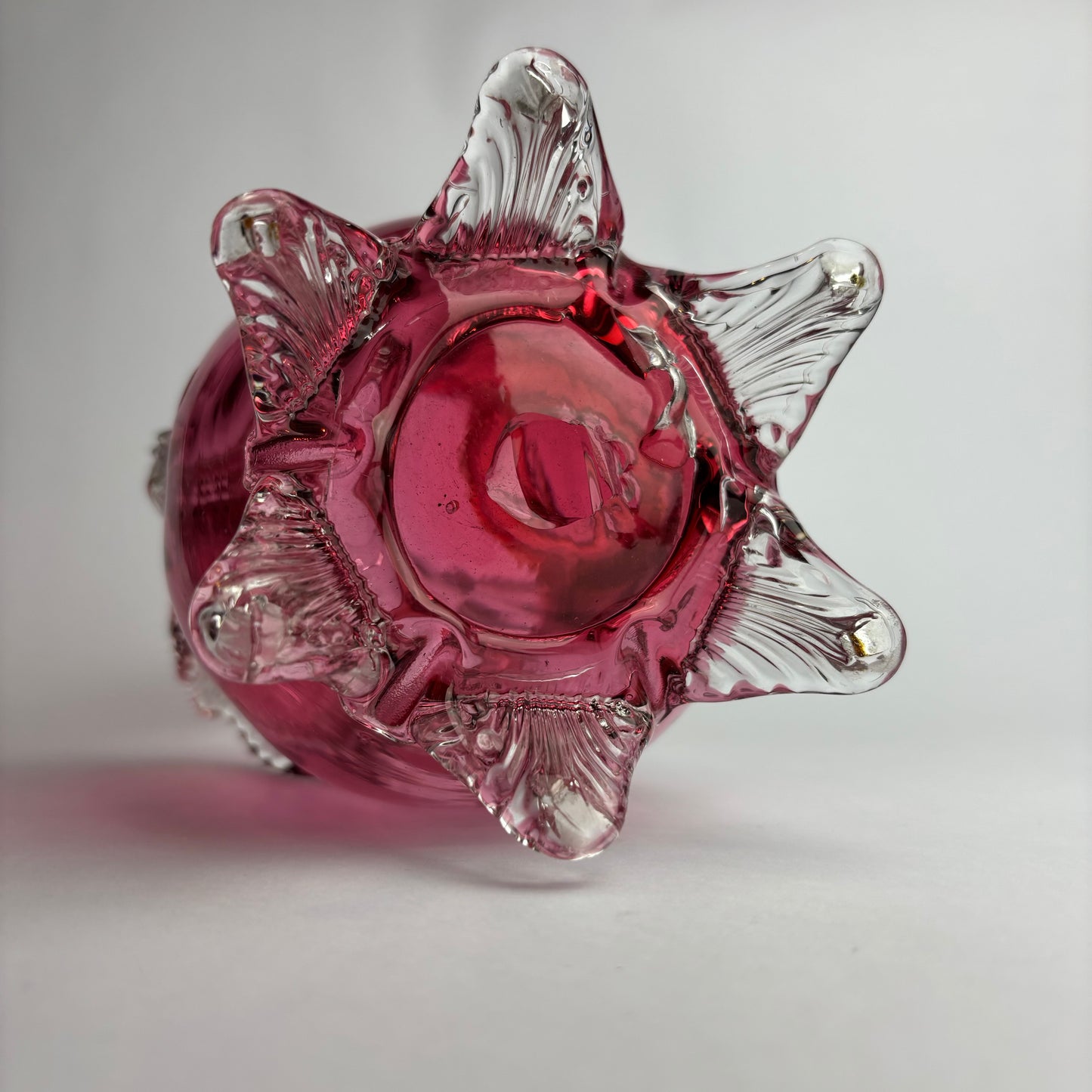 Antique Victorian Cranberry Glass Basket with Applied Feet