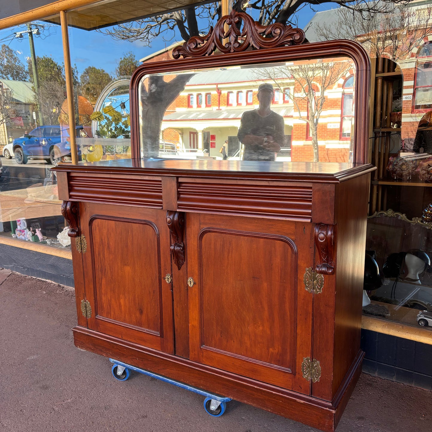 Late Victorian Mahogany Sideboard with Bevelled Glass Mirror by Bennett & Son