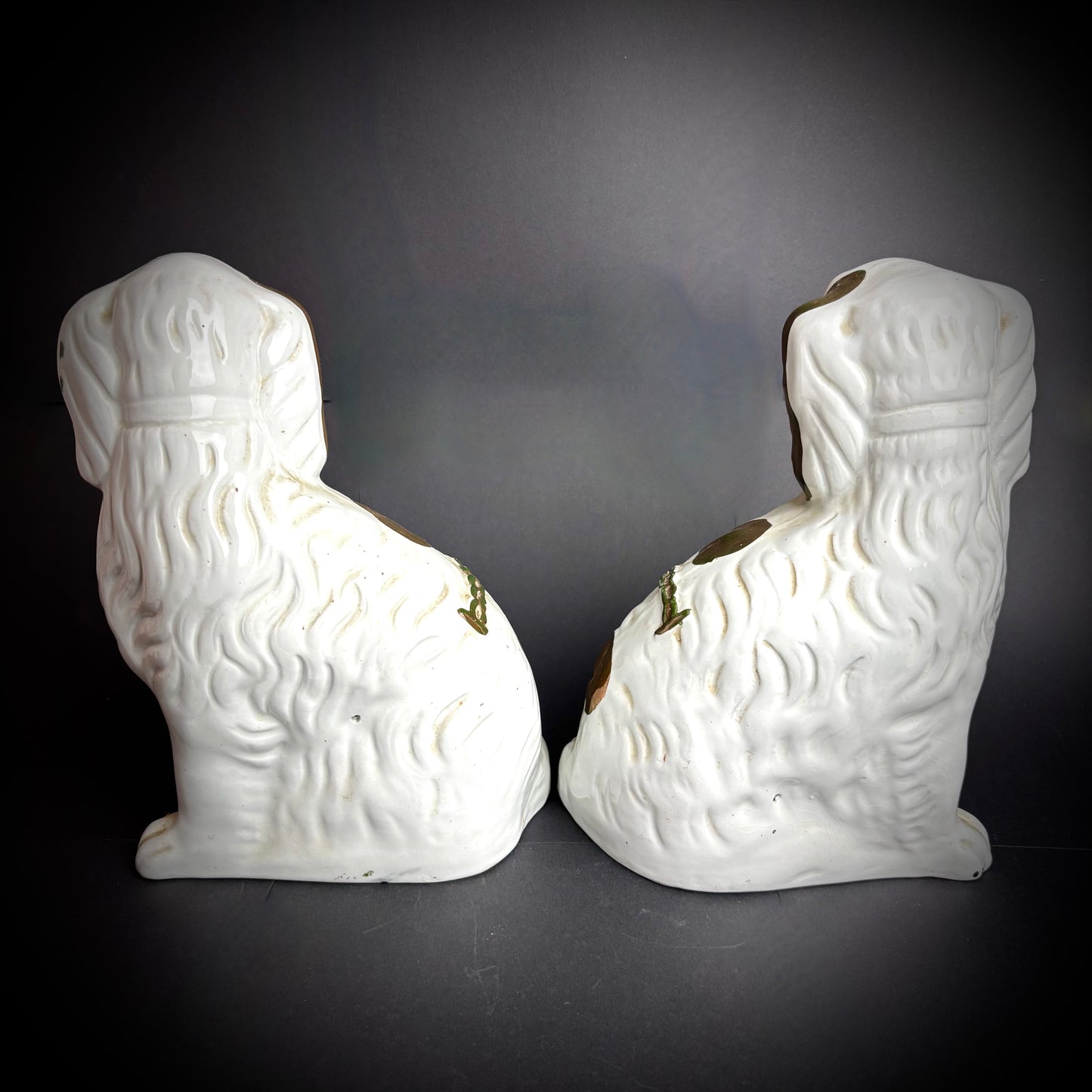 Pair of antique lustre Staffordshire Spaniels