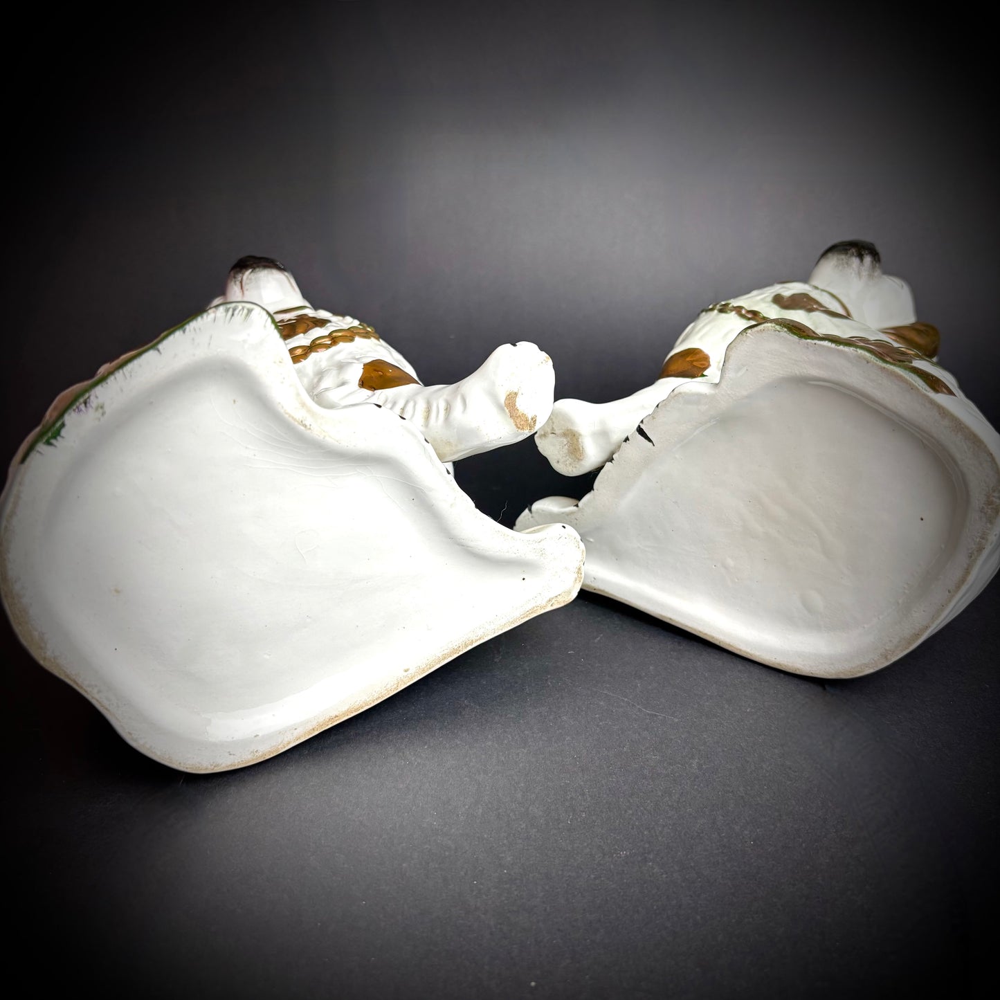 Pair of antique lustre Staffordshire Spaniels