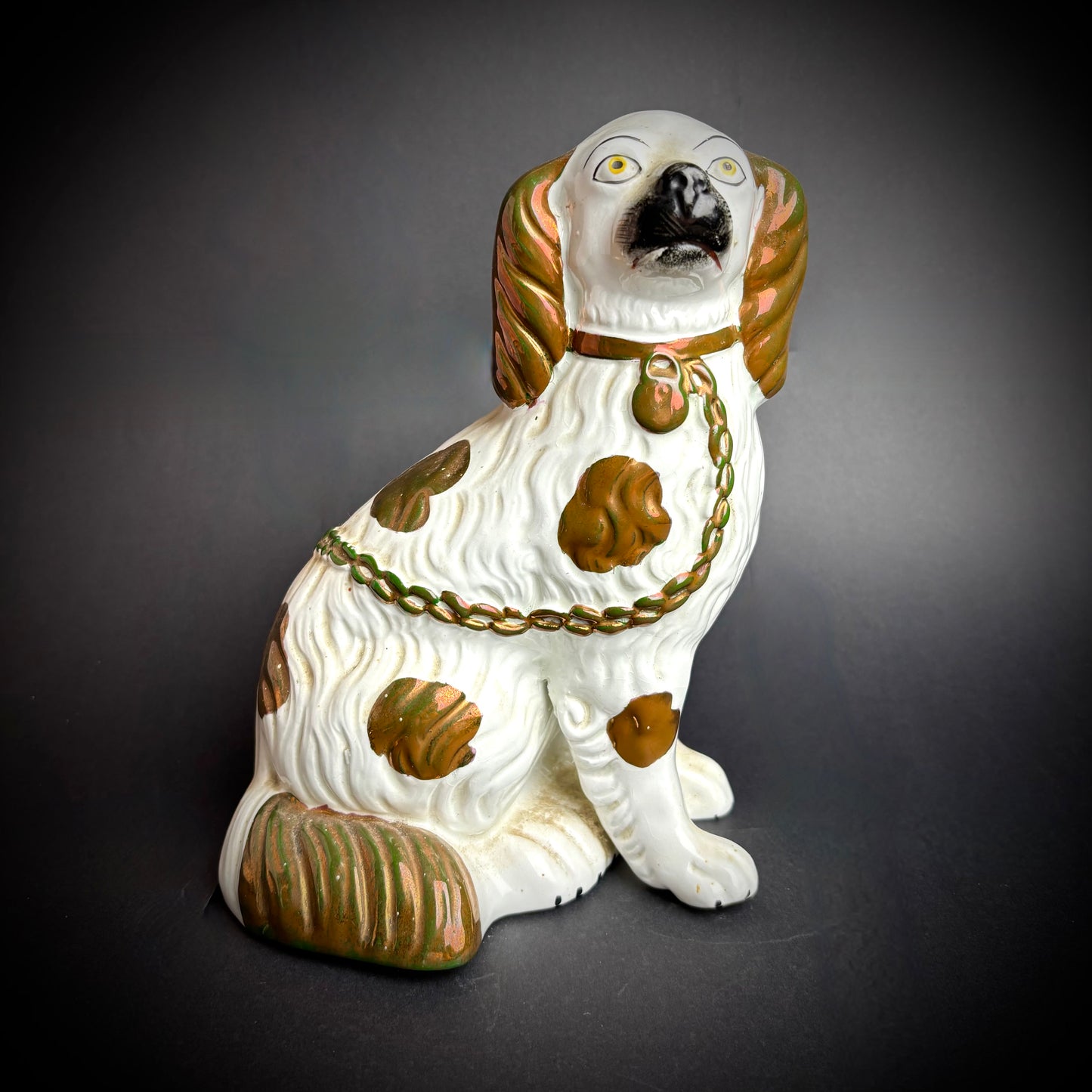 Pair of antique lustre Staffordshire Spaniels