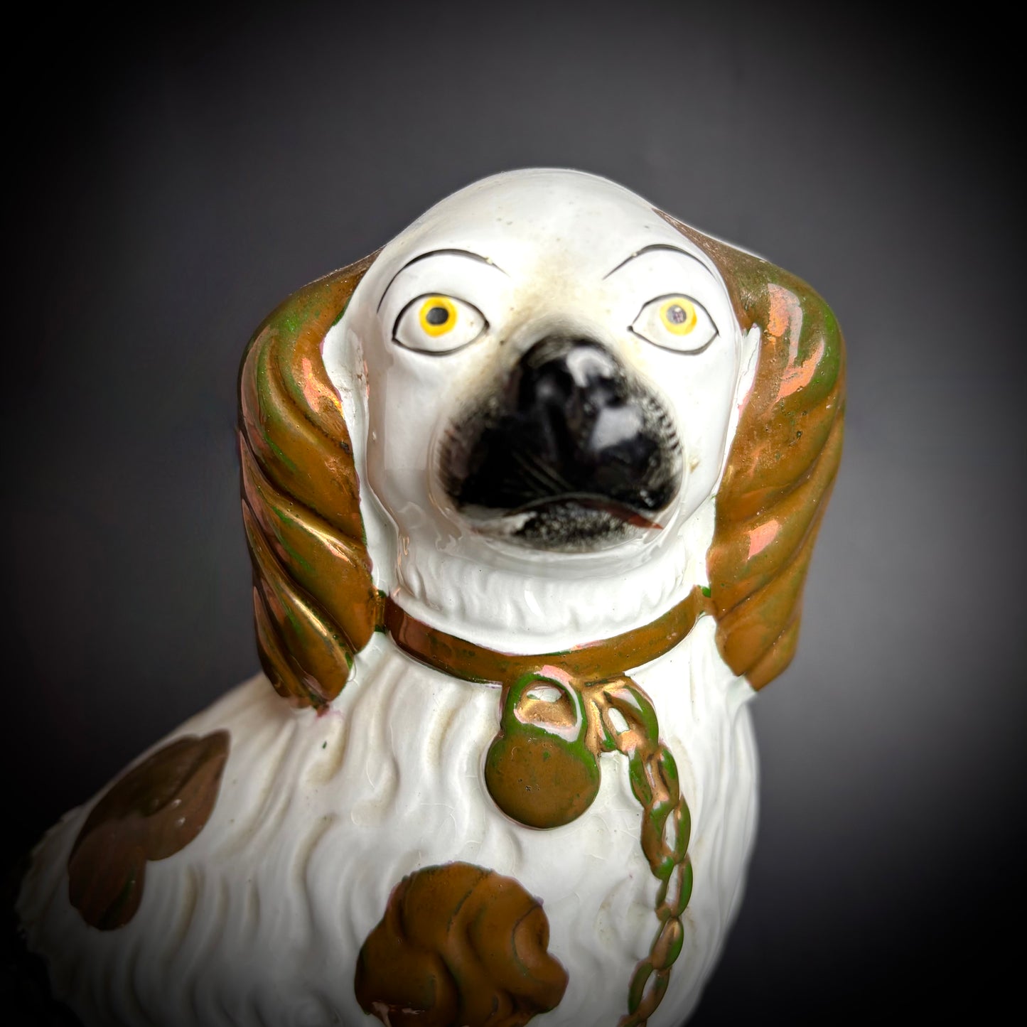 Pair of antique lustre Staffordshire Spaniels