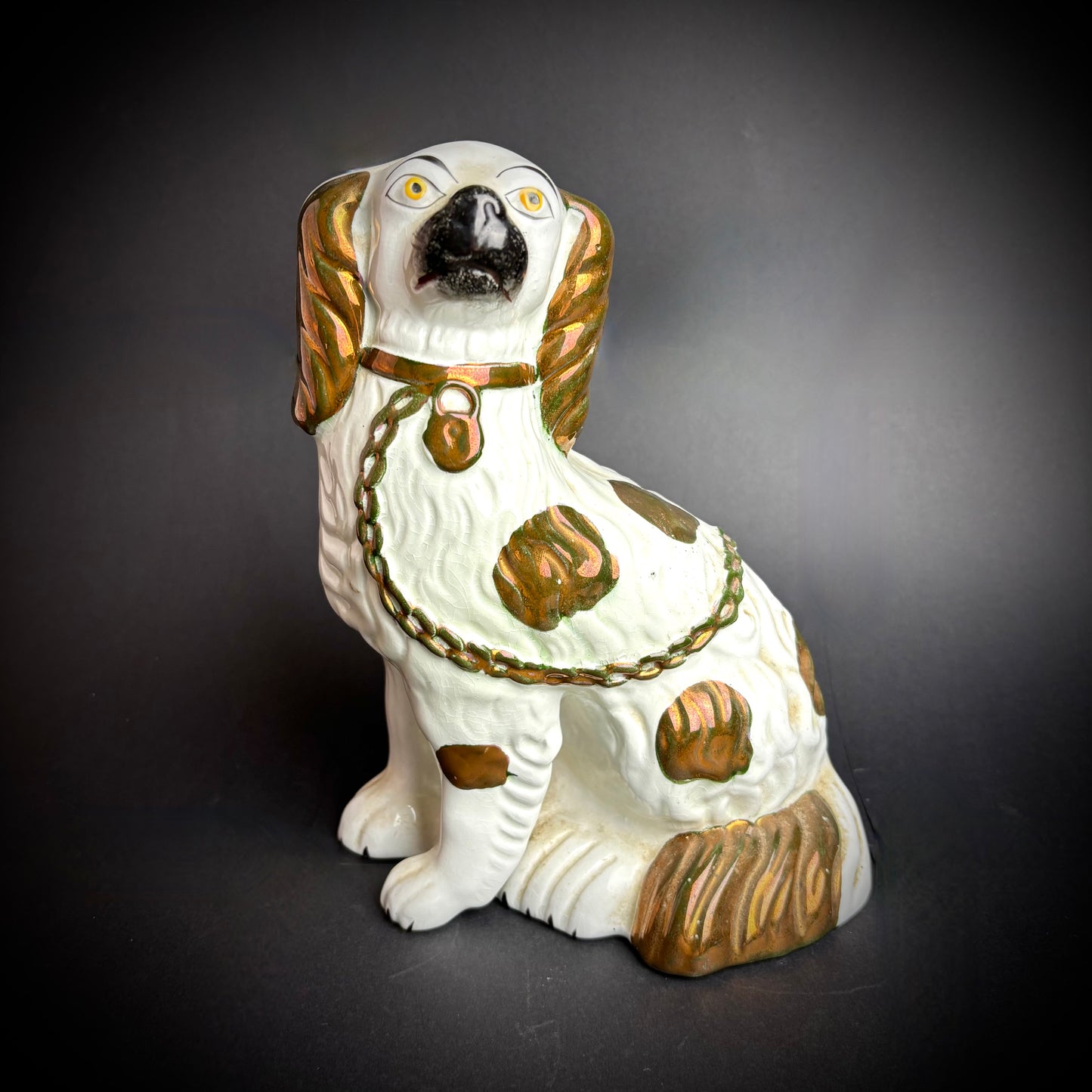 Pair of antique lustre Staffordshire Spaniels
