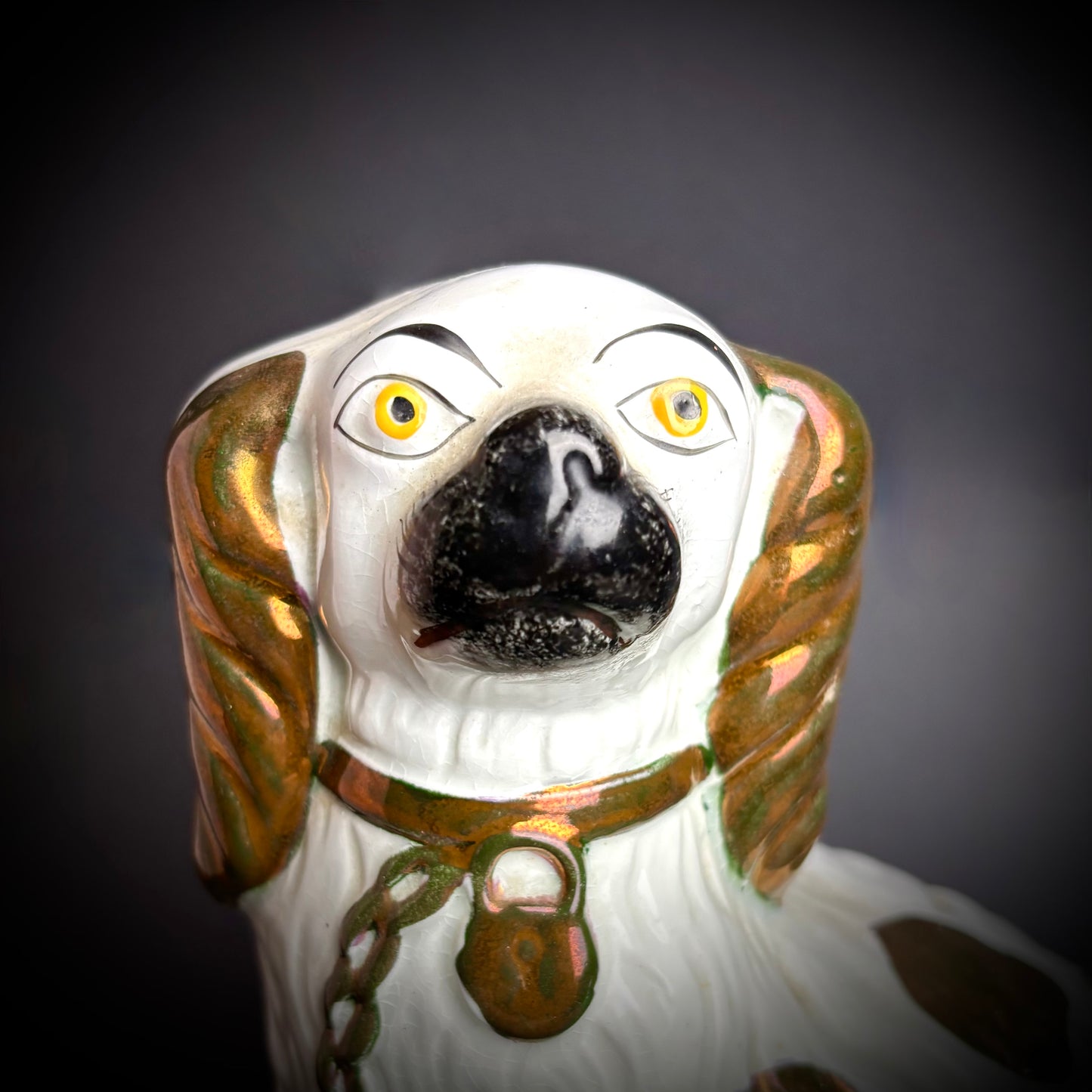 Pair of antique lustre Staffordshire Spaniels