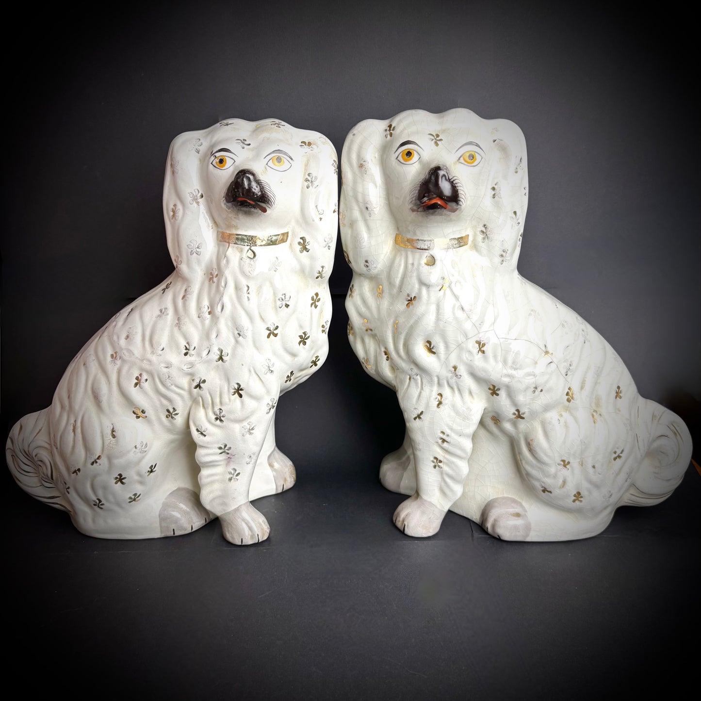 Pair of large antique Staffordshire Spaniels