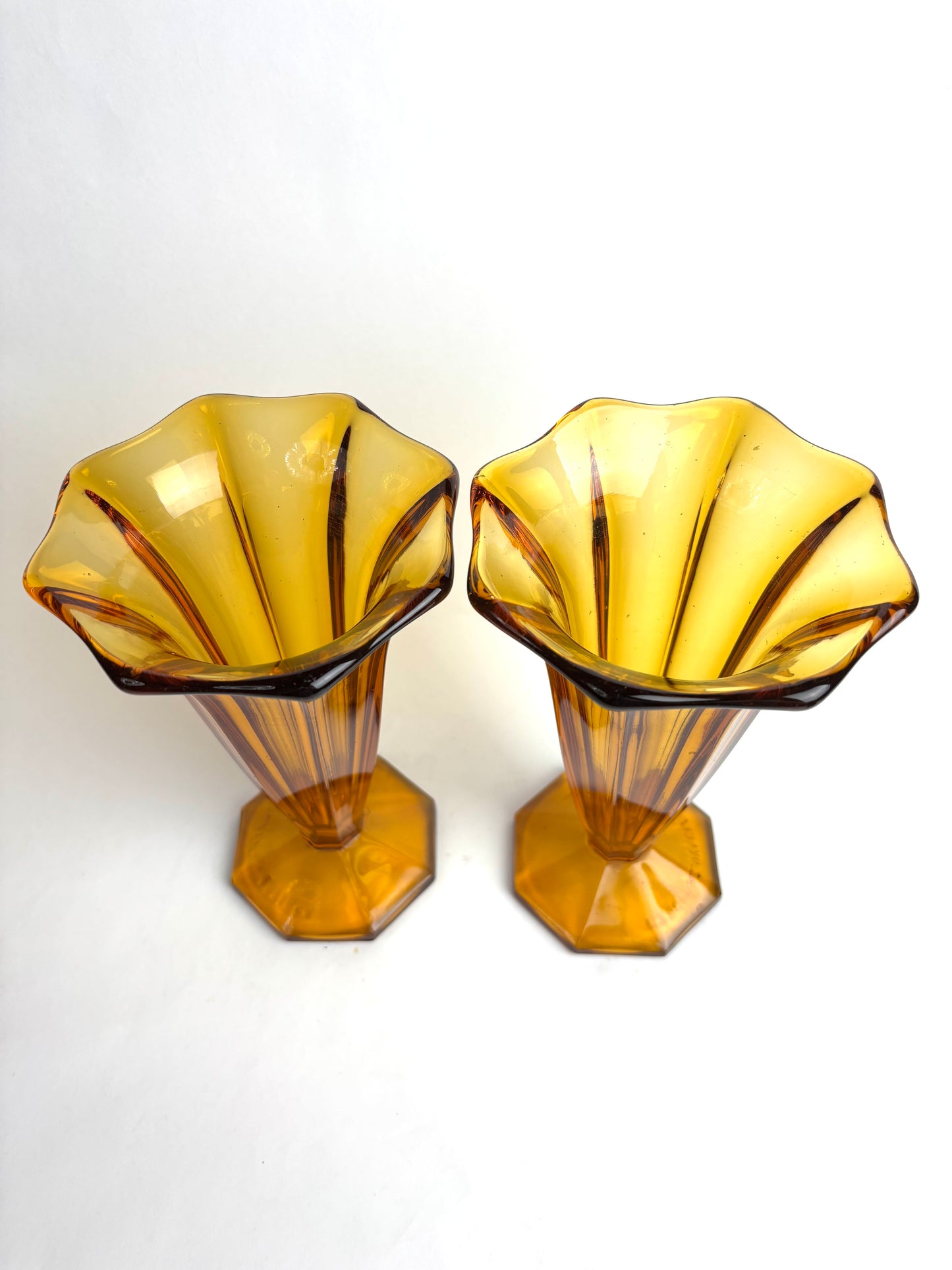 Pair of Czechoslovakian Art Deco Amber Glass Vases