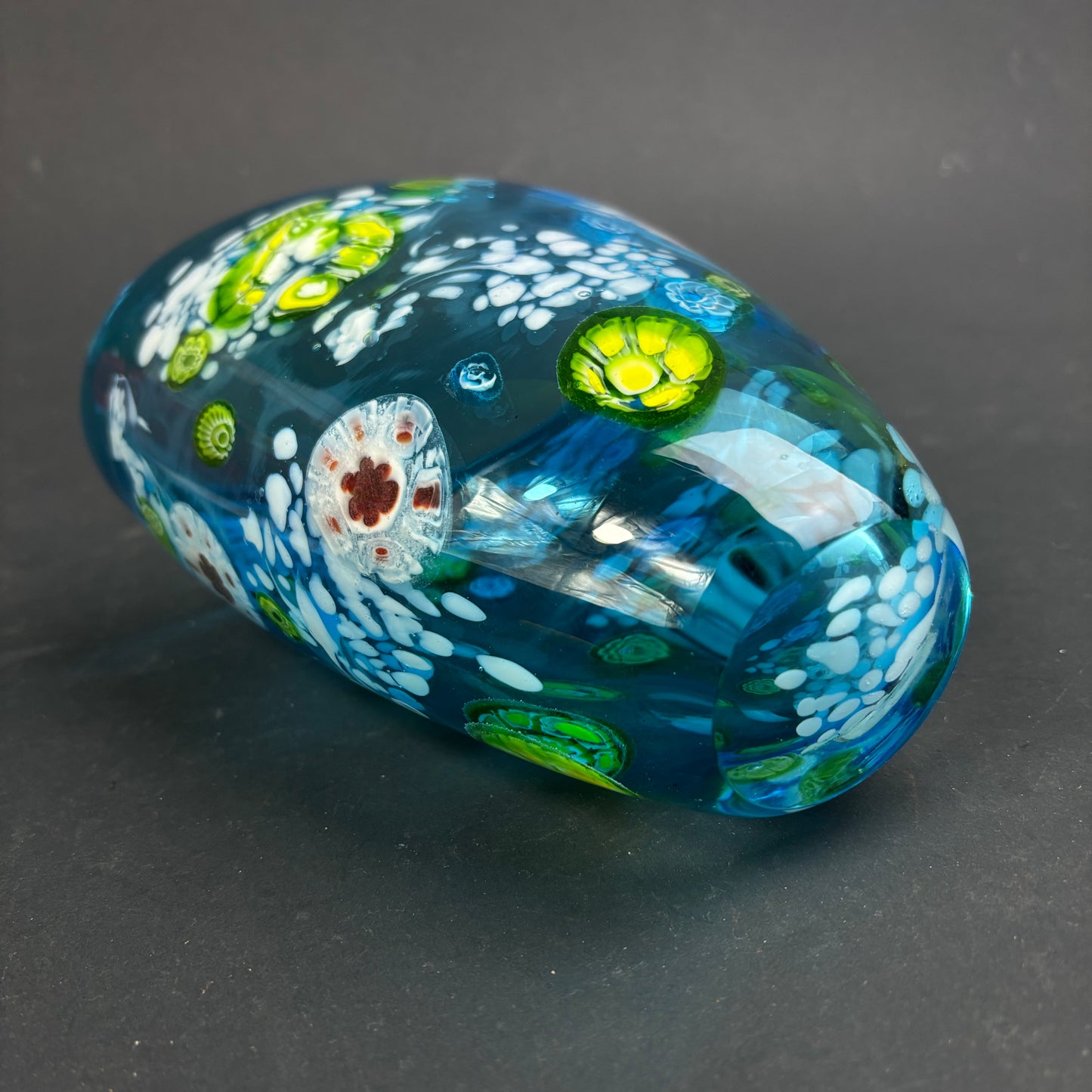 Murano Millefiori Art Glass Vase – Ocean Blue Canes & Aventurine