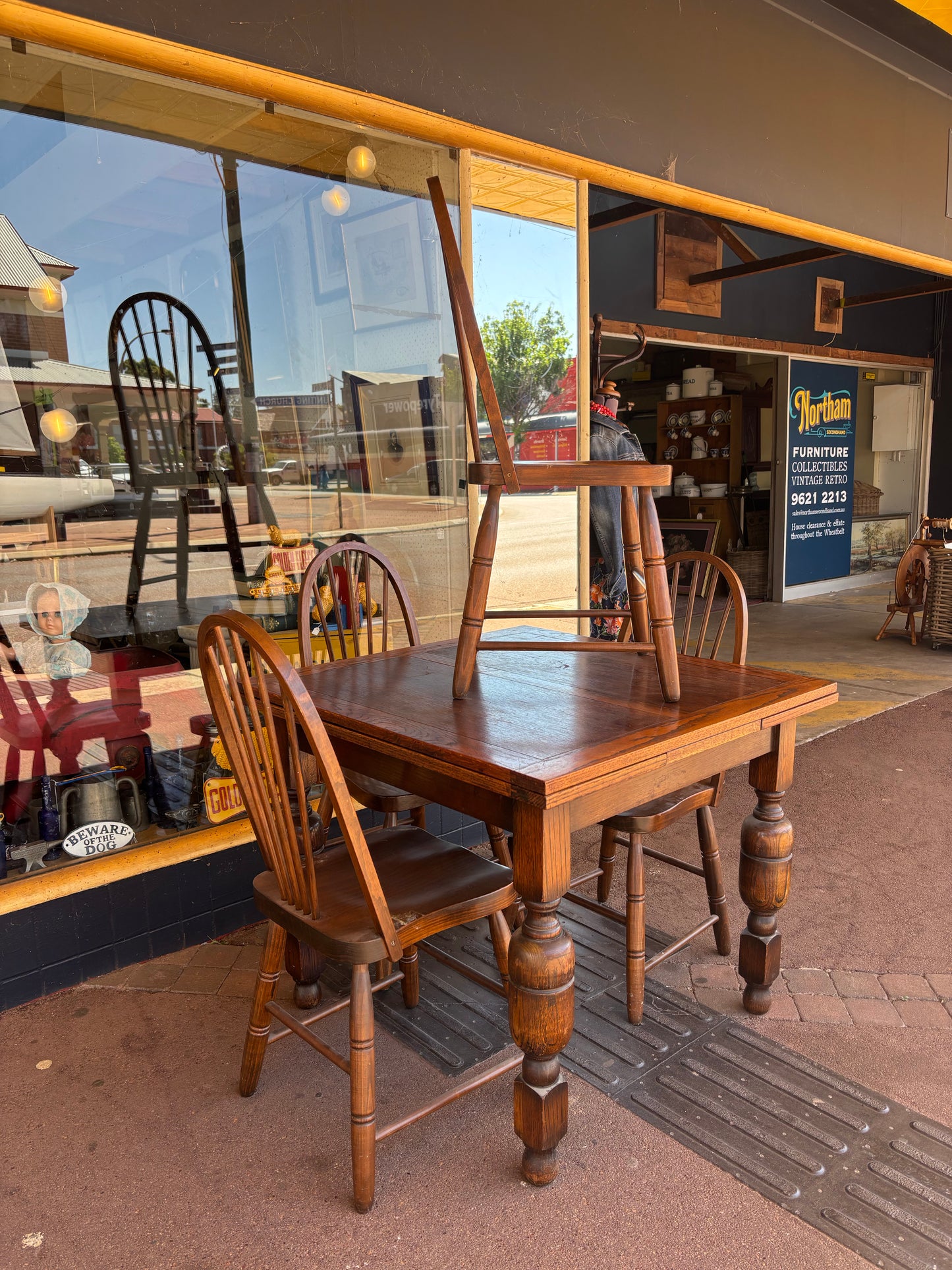 Square oak extension dining table and chairs