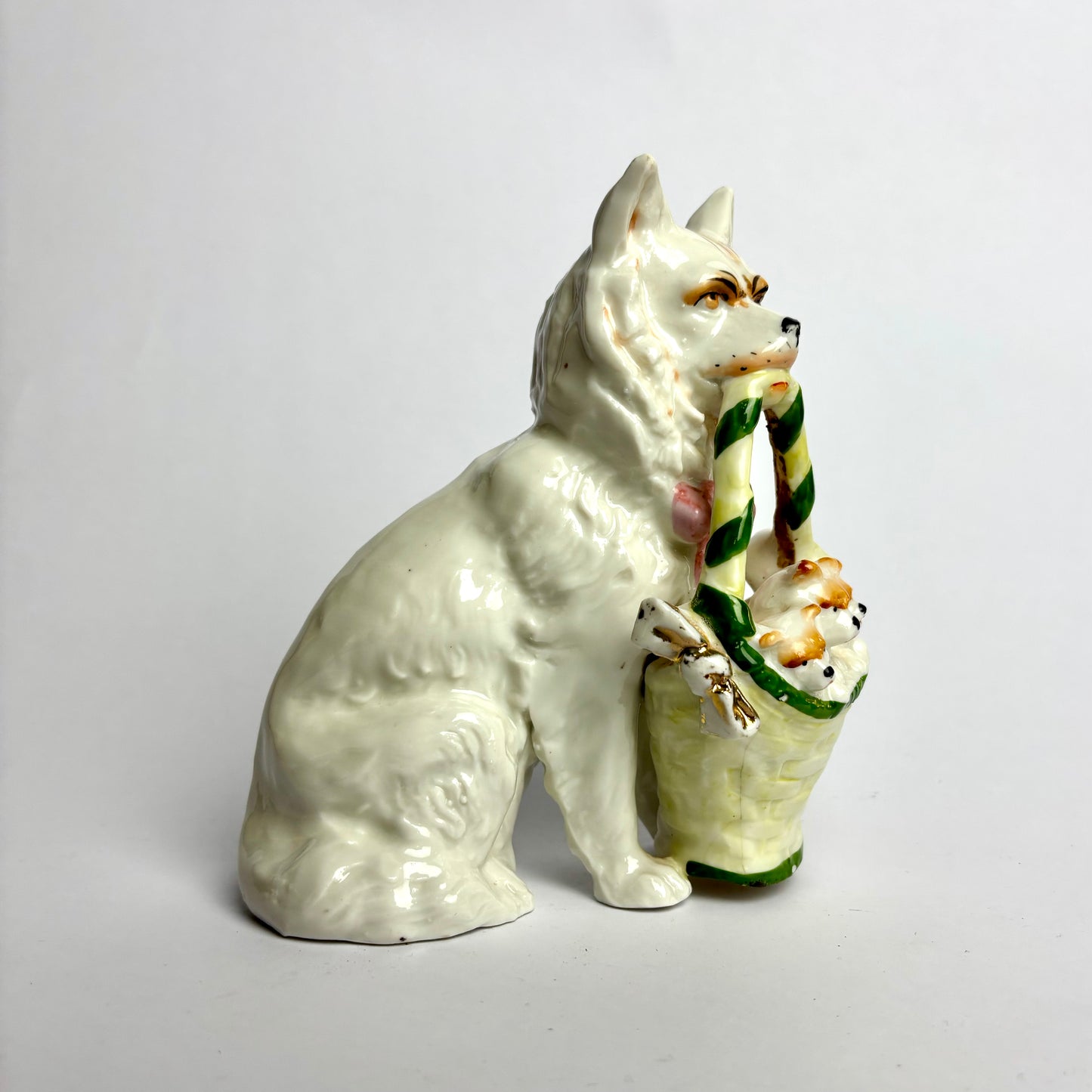 Vintage Dog with Basket Spill Vase