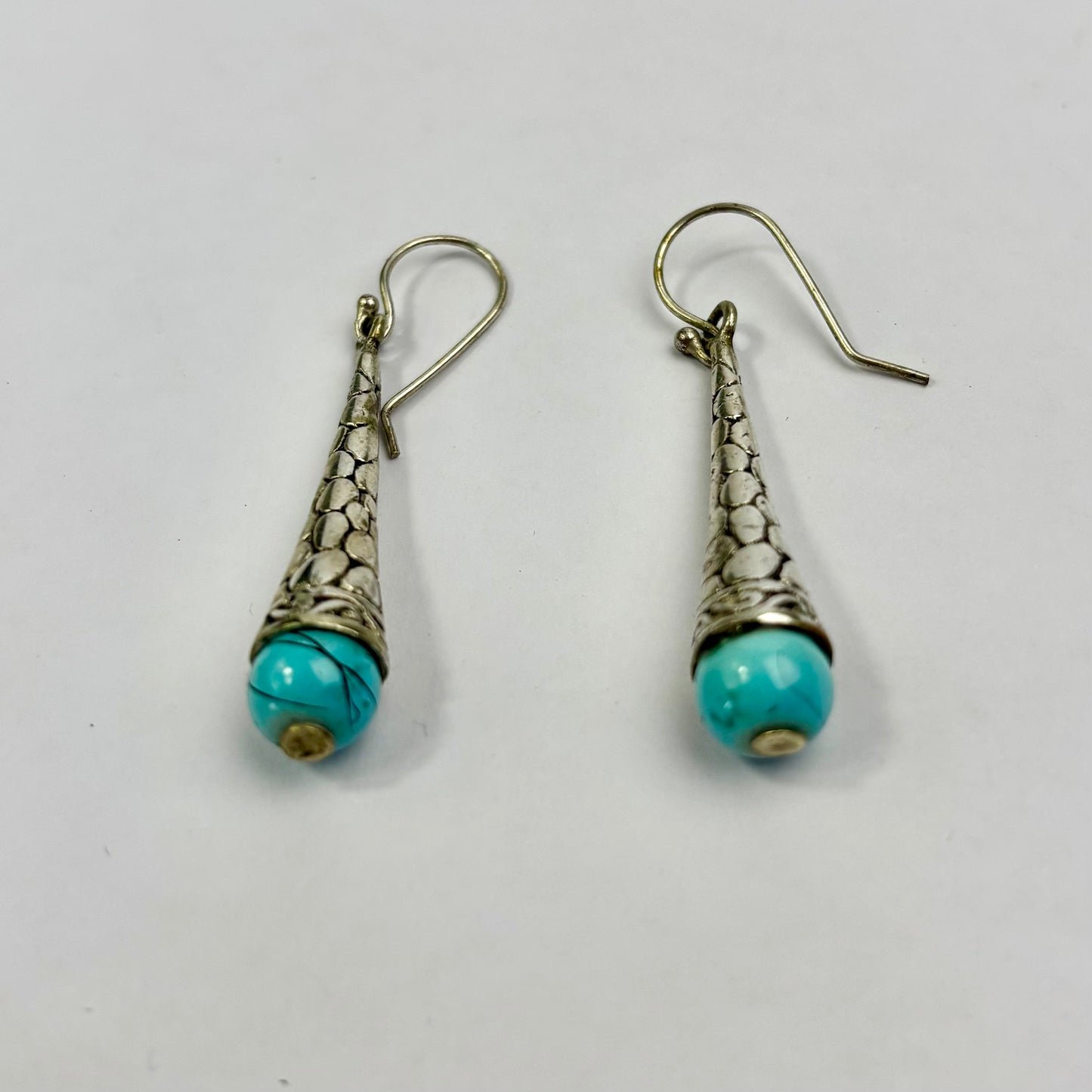 Sterling Silver & Turquoise Drop Earrings 8.15g