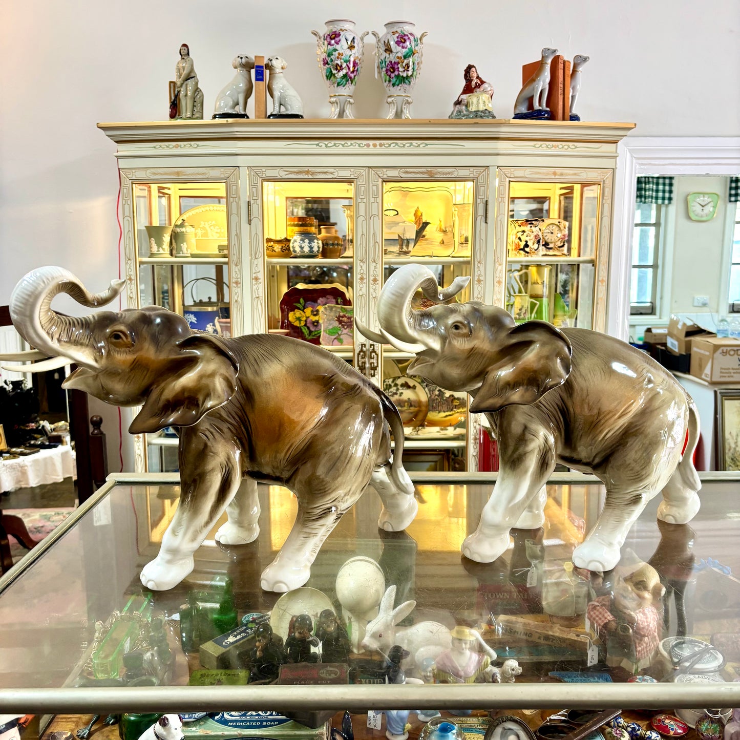 Pair of Royal Dux Porcelain Elephant Figures c.1960 Czechoslovakia