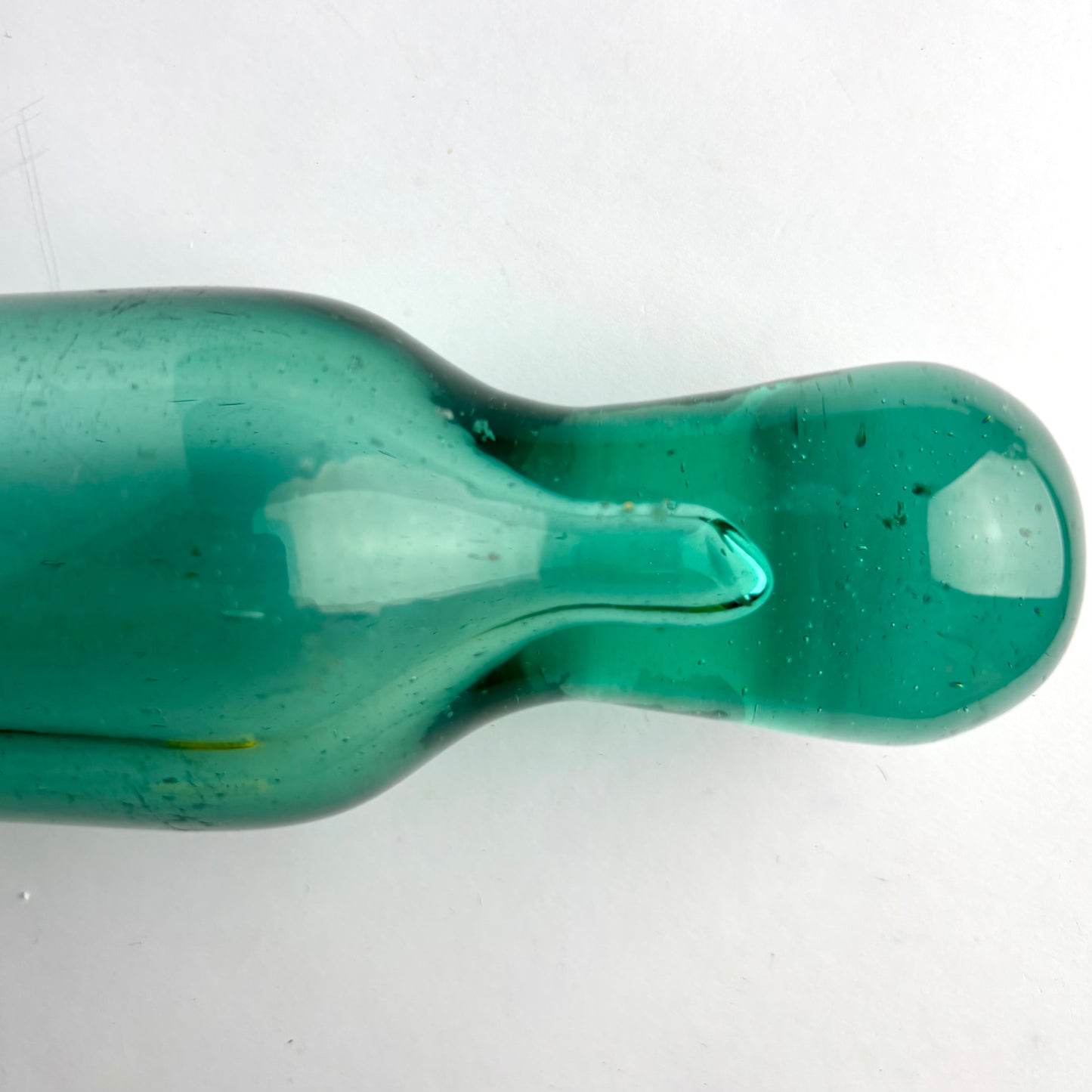Antique Aqua Glass Rolling Pin – Solid Ends – Heavy Gauge – c1930s