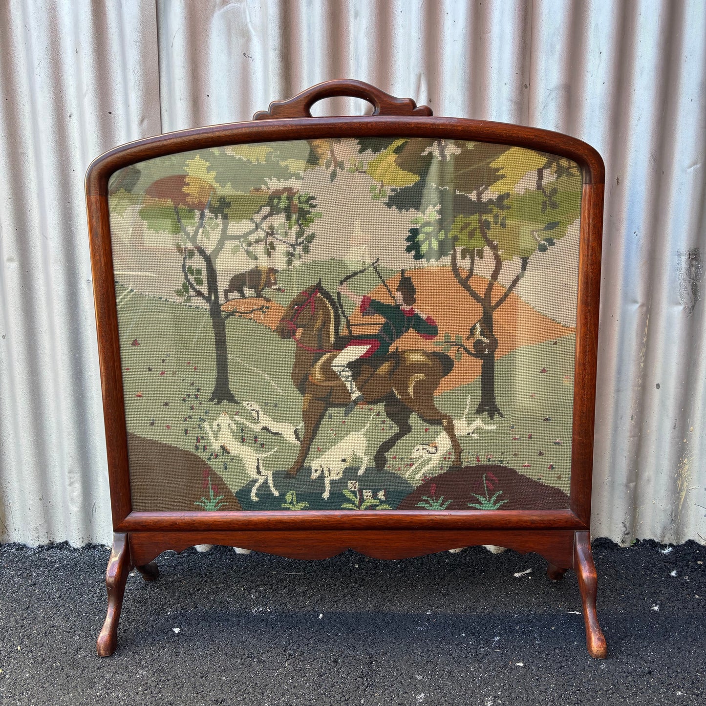 Antique glazed mahogany fire screen