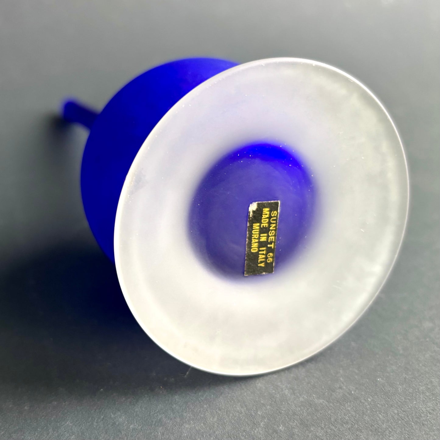 Vintage Murano Glass Vase – Cobalt Blue Satin – “Sunset ’66” Label – Italy – 26 cm