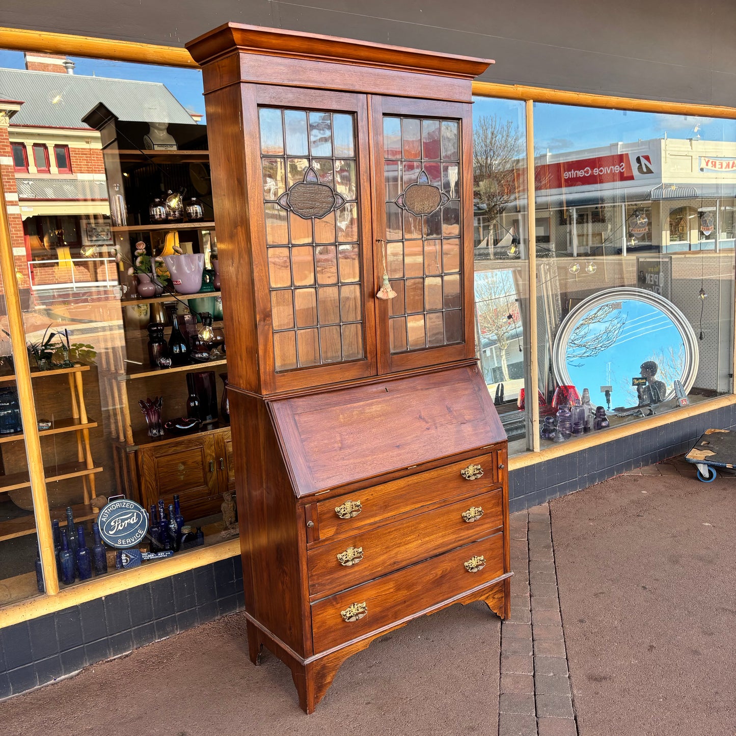 Australian Federation Blackwood Leadlight Bureau Bookcase c.1910–1925