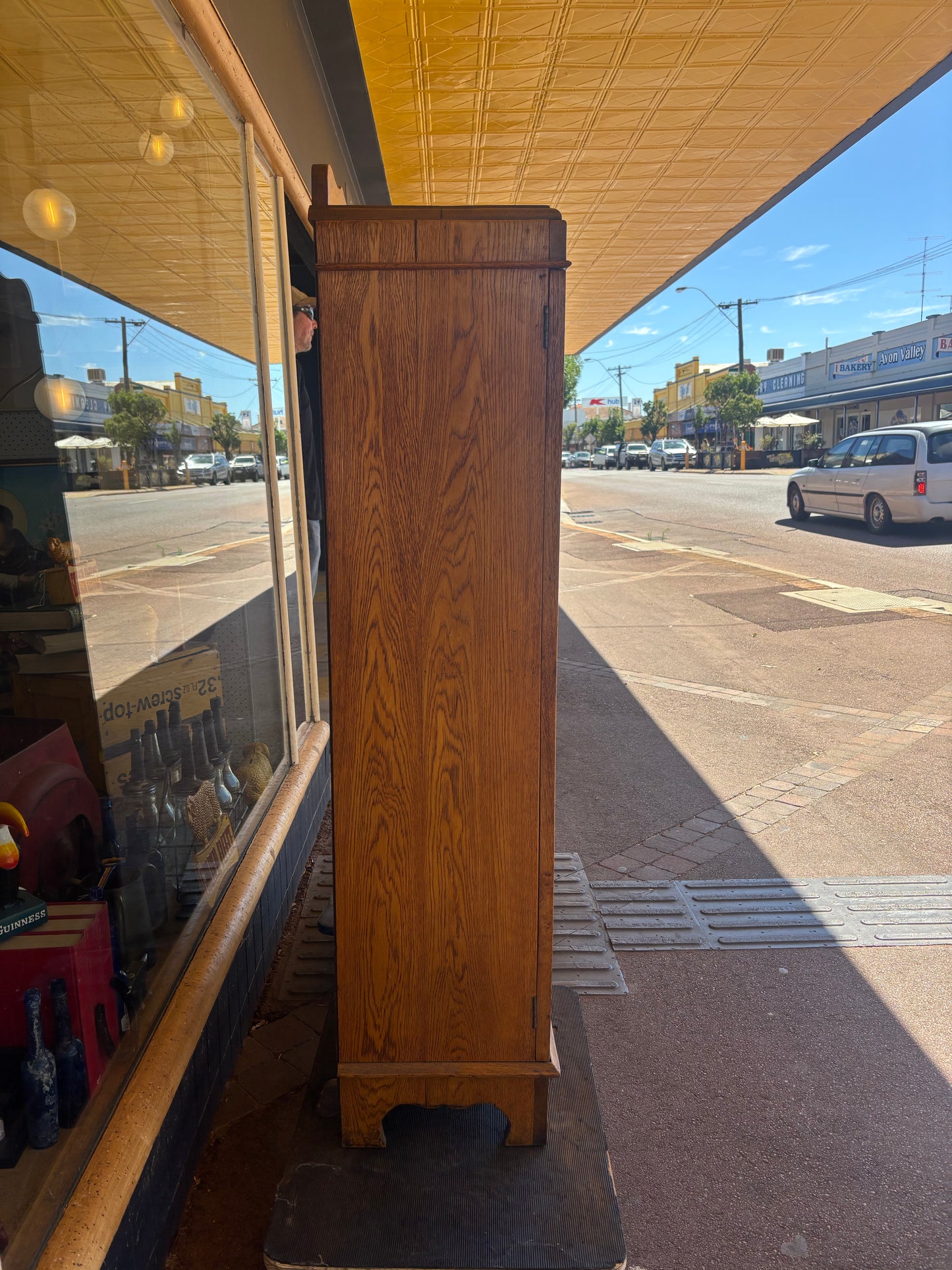 Antique oak mirror back display cabinet