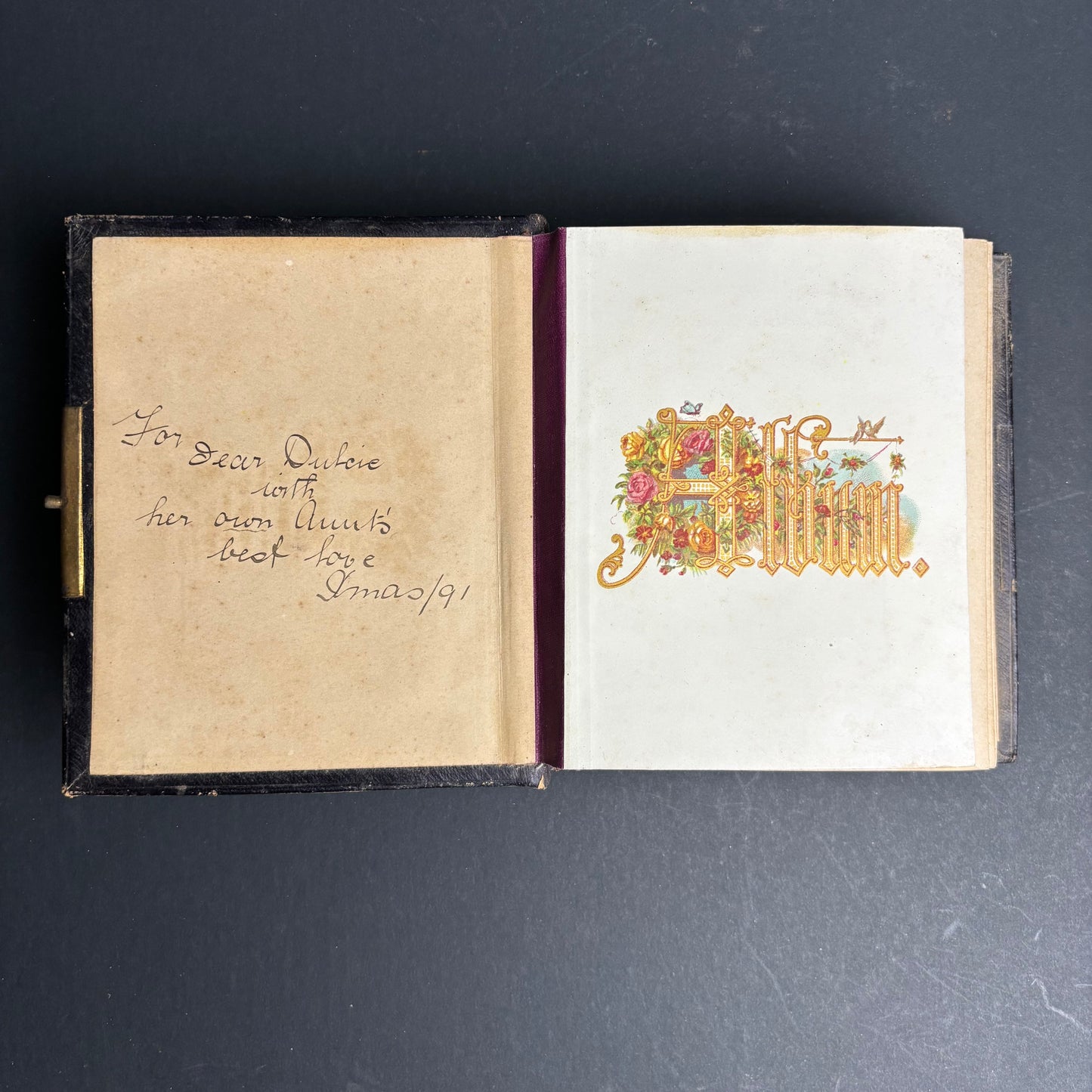 Antique Victorian Photograph Album with Brass Clasp – Christmas 1891 Dedication