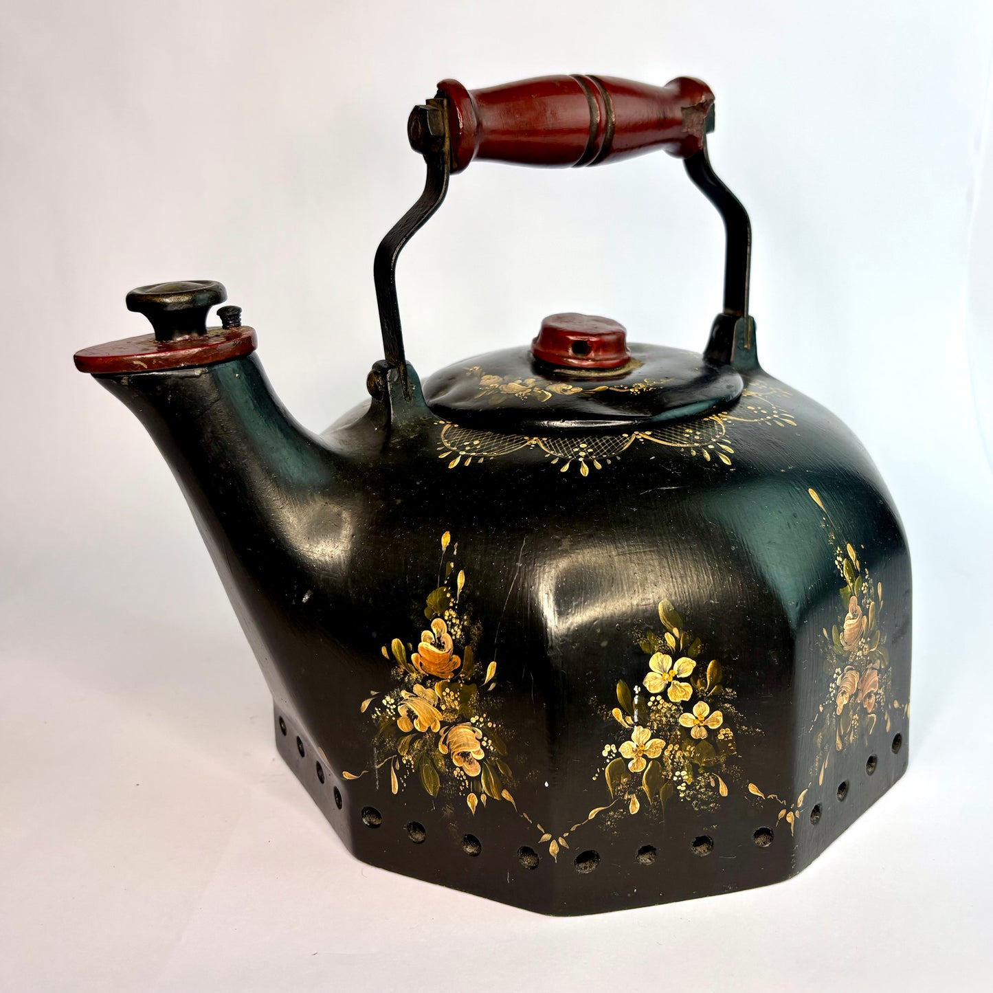 Vintage Hand-Painted Toleware Kettle — c.1940s–50s