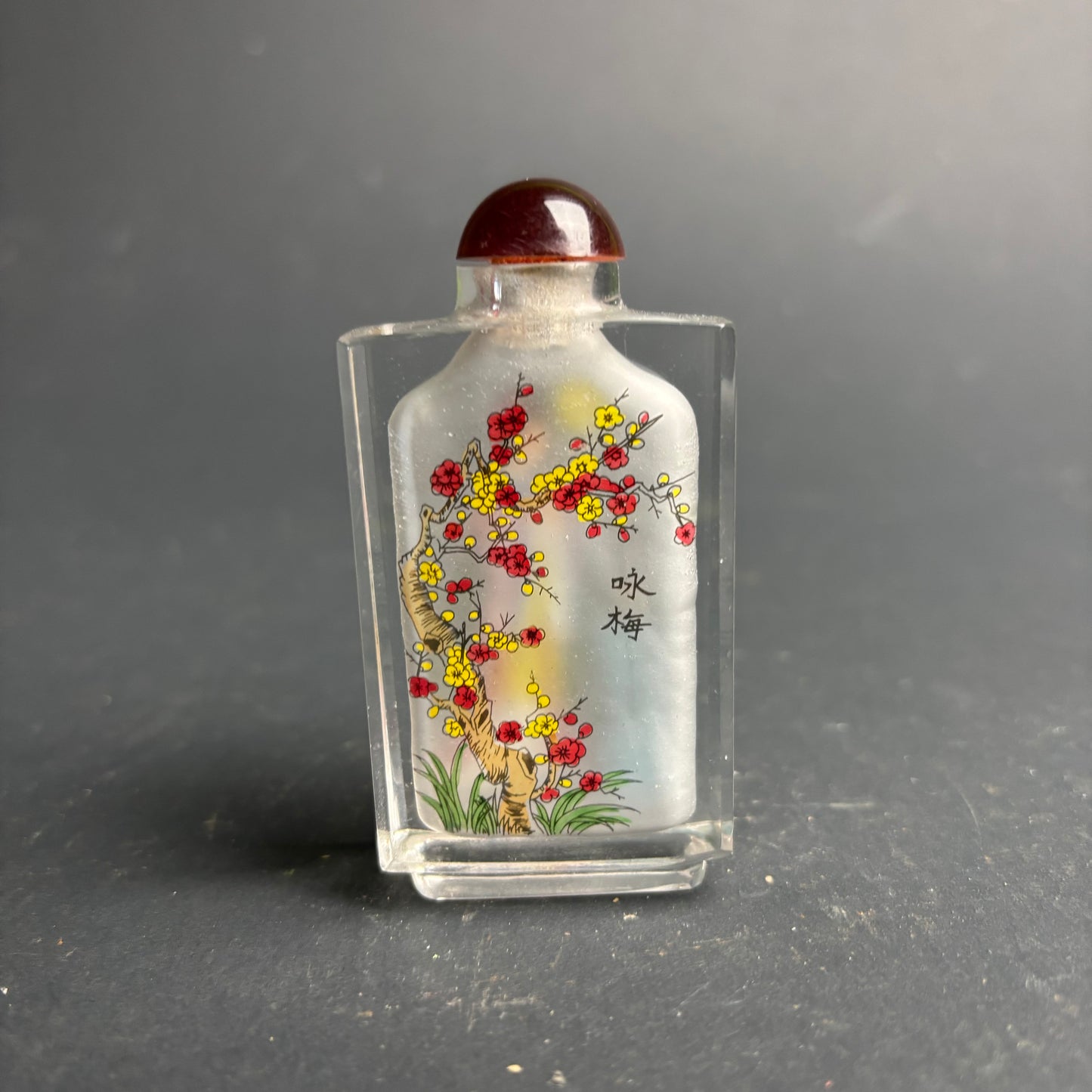 Chinese Inside-Painted Snuff Bottle – Hand Painted Glass – Figural & Floral Scene