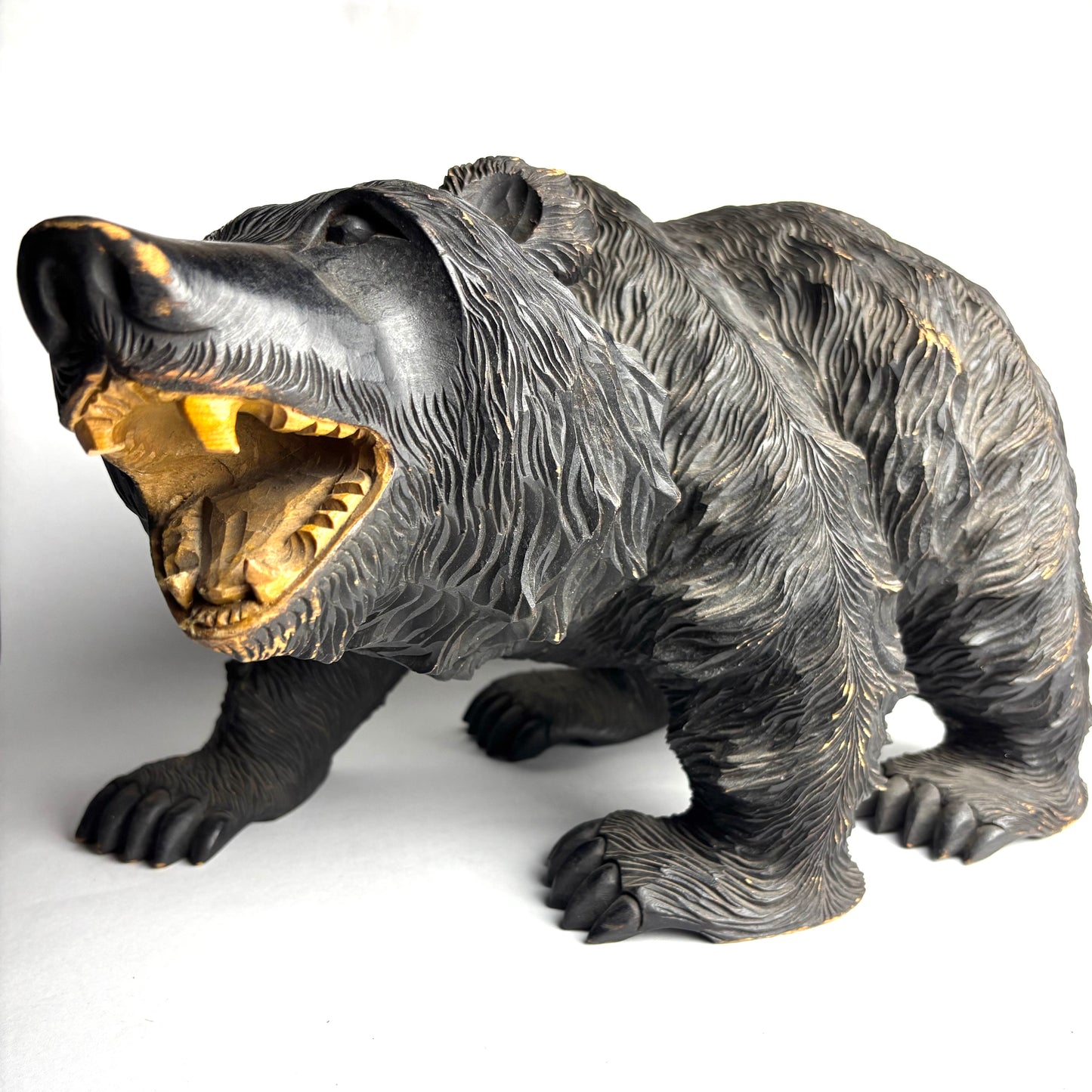 Large hand carved timber Japanese Hokkaido Bear figurine (42cm long)