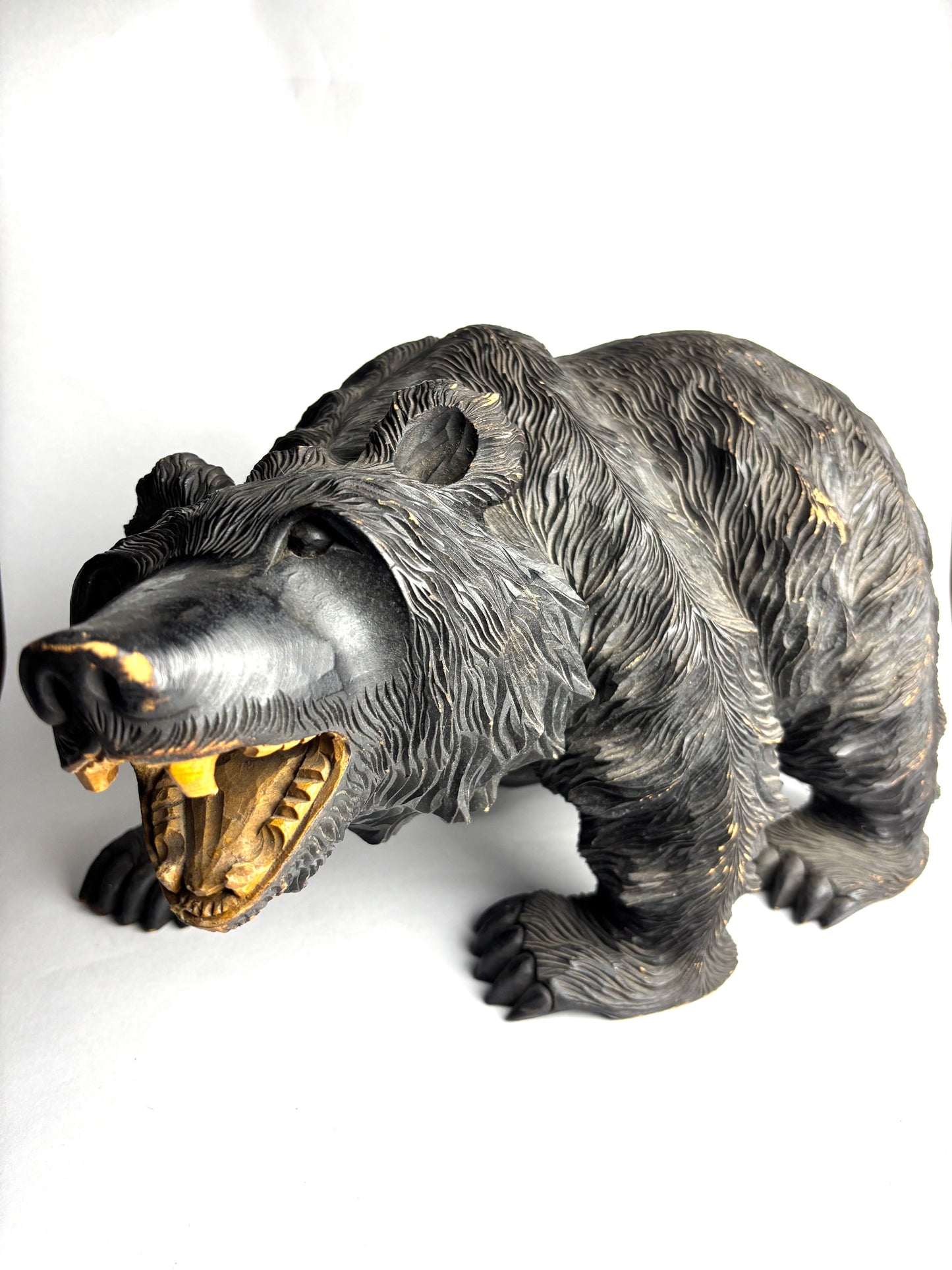 Large hand carved timber Japanese Hokkaido Bear figurine (42cm long)