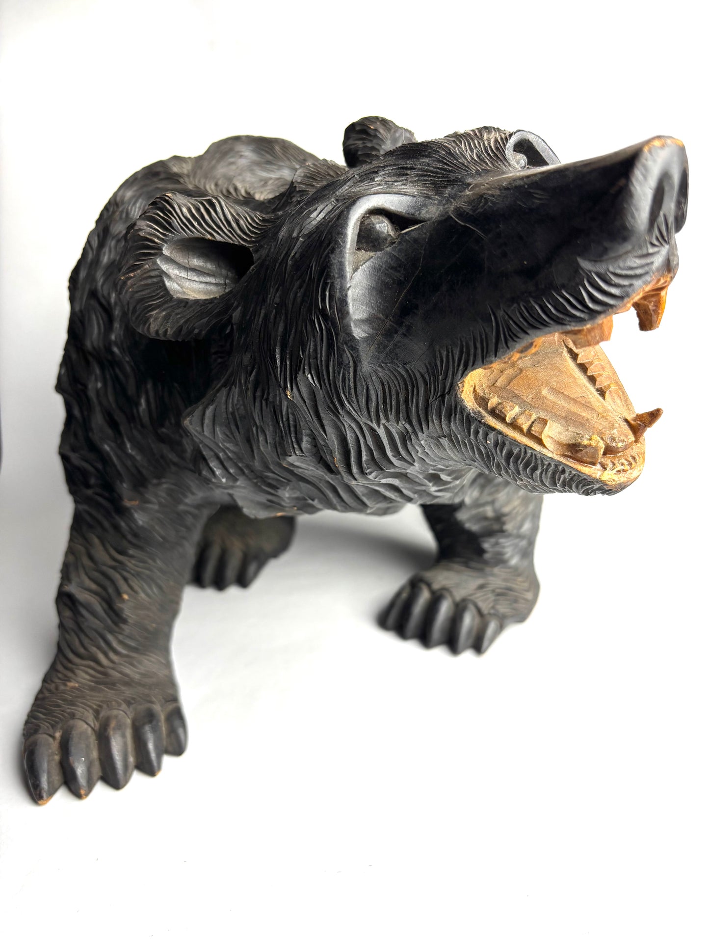 Large hand carved timber Japanese Hokkaido Bear figurine (42cm long)