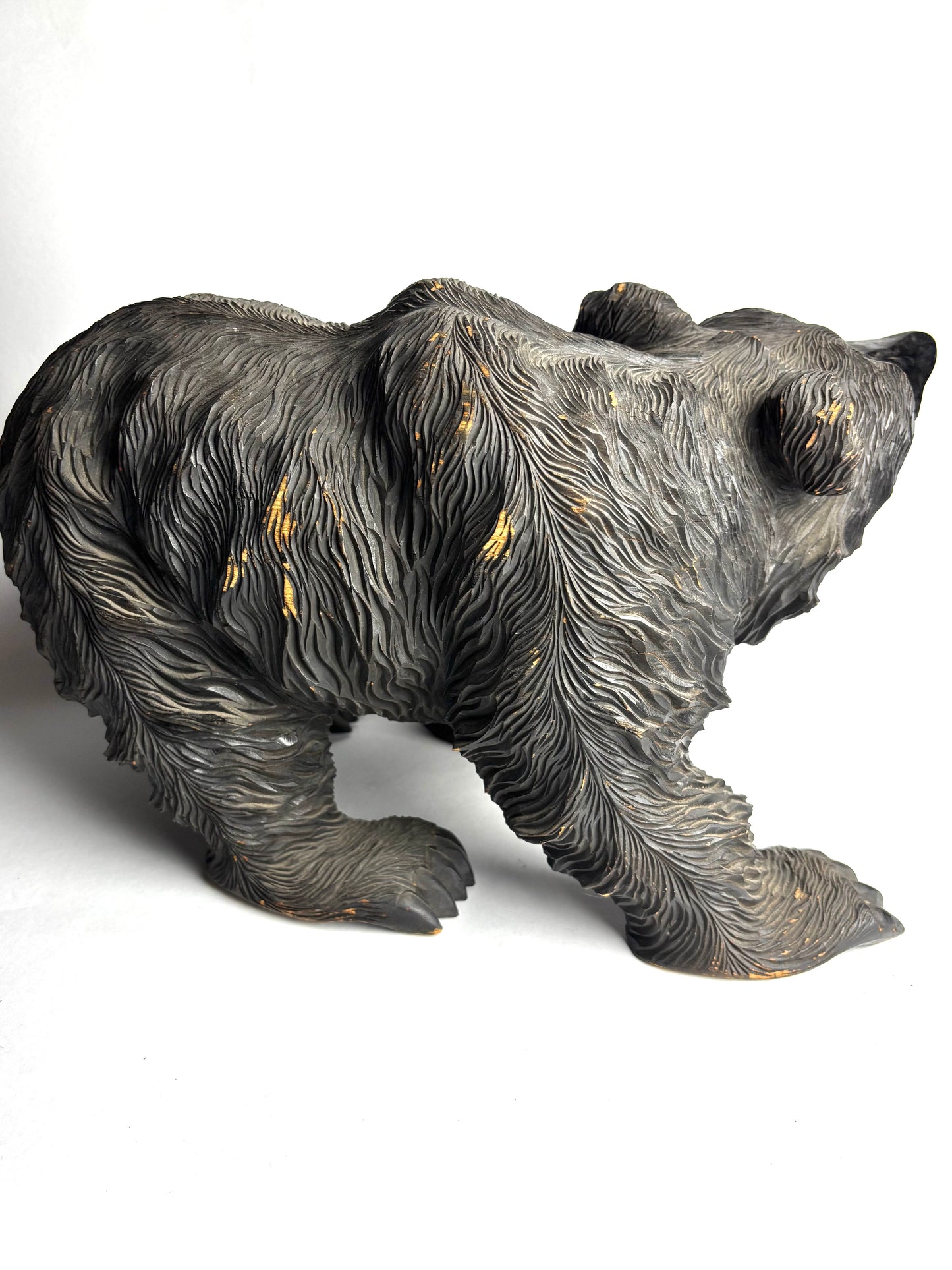 Large hand carved timber Japanese Hokkaido Bear figurine (42cm long)