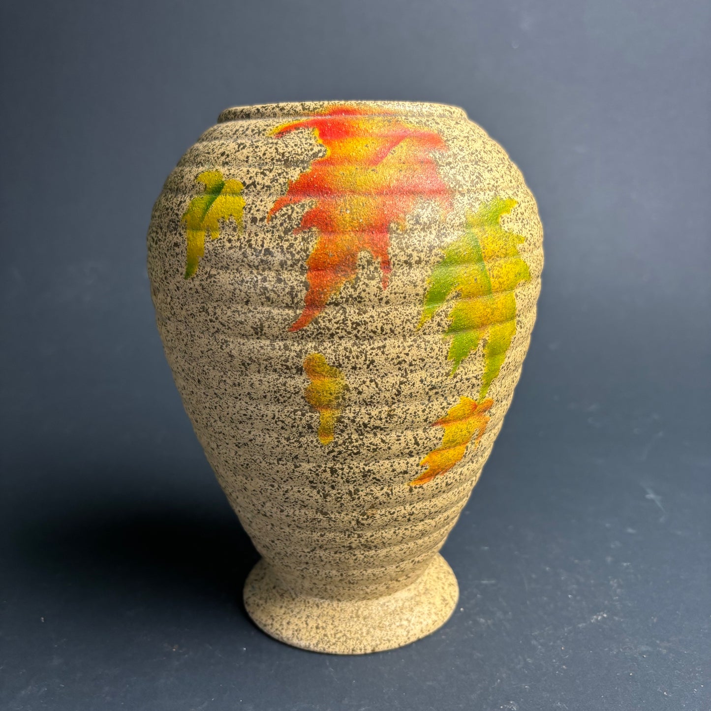 Pair Vintage English Pottery Vases – Mid Century Maple Leaf