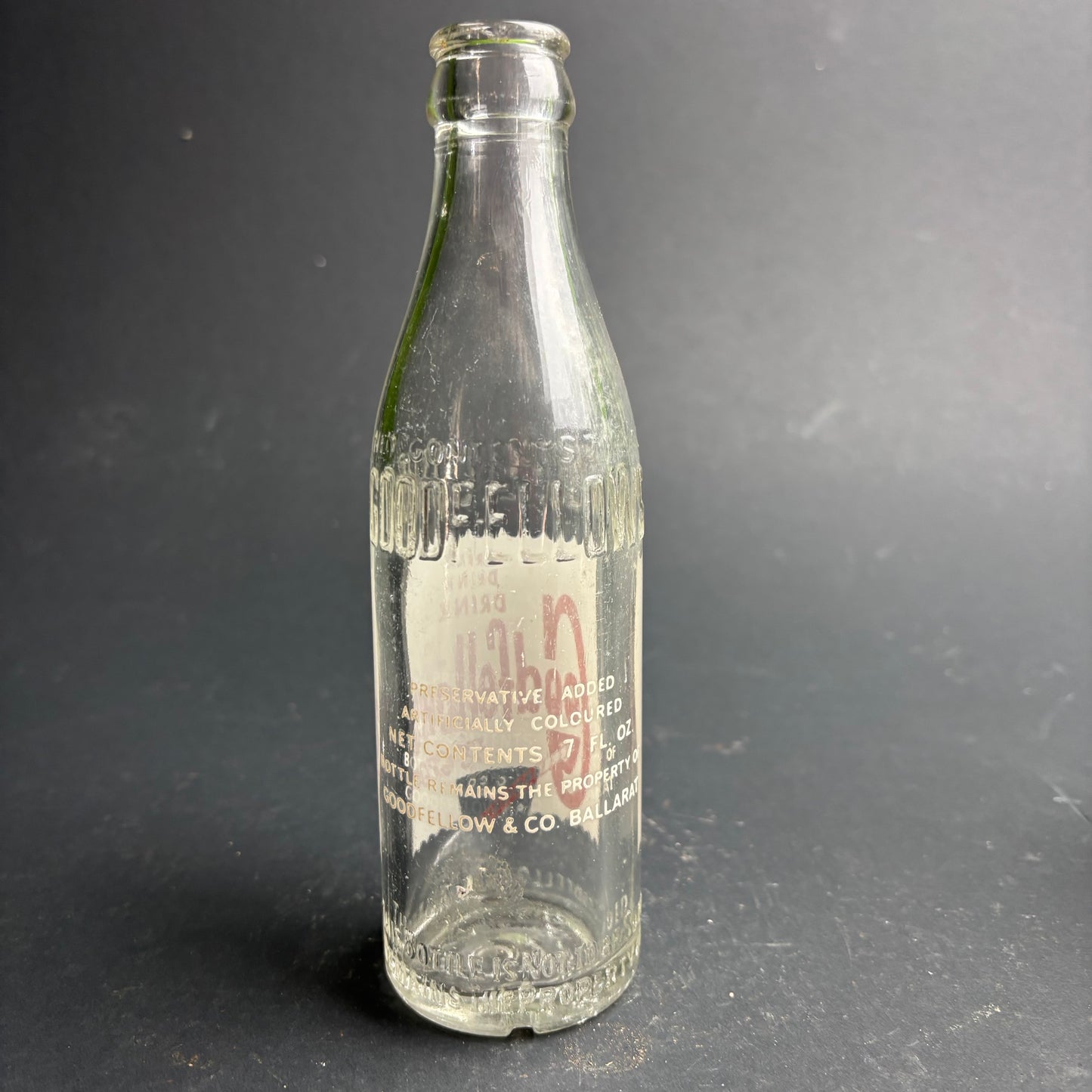 Goodfellows Soft Drink Bottle – Ballarat – Embossed Glass Soda Bottle Vintage Australia