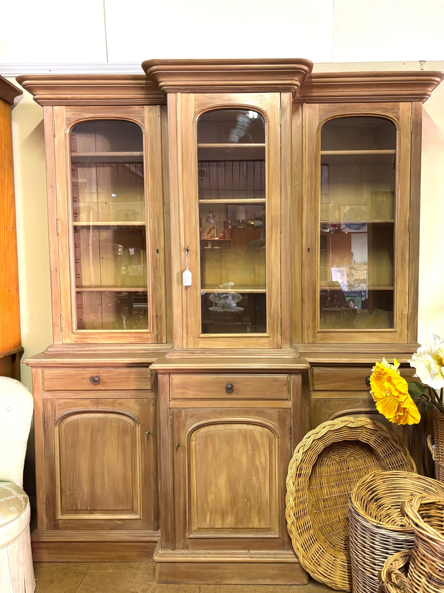 Victorian breakfront bookcase reproduction