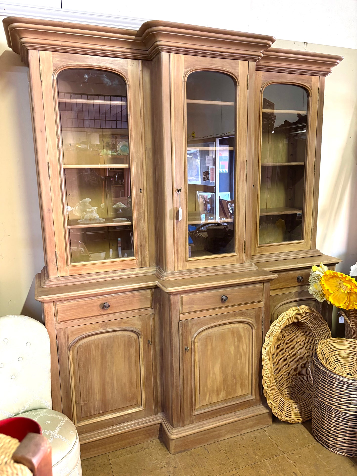 Victorian breakfront bookcase reproduction