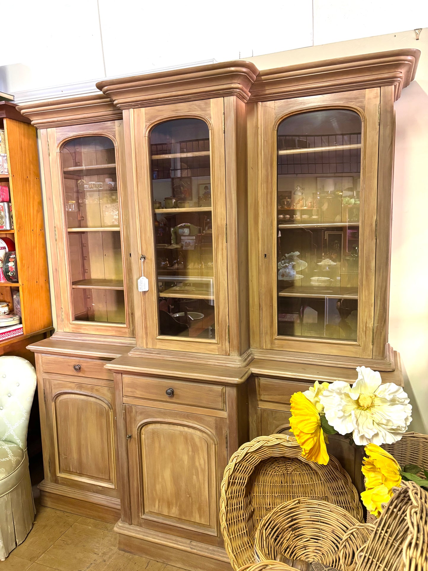 Victorian breakfront bookcase reproduction