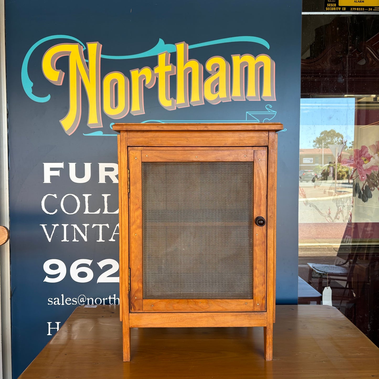 Antique Pine Meat Safe / Coolgardie Safe – Ventilated Mesh Food Cabinet