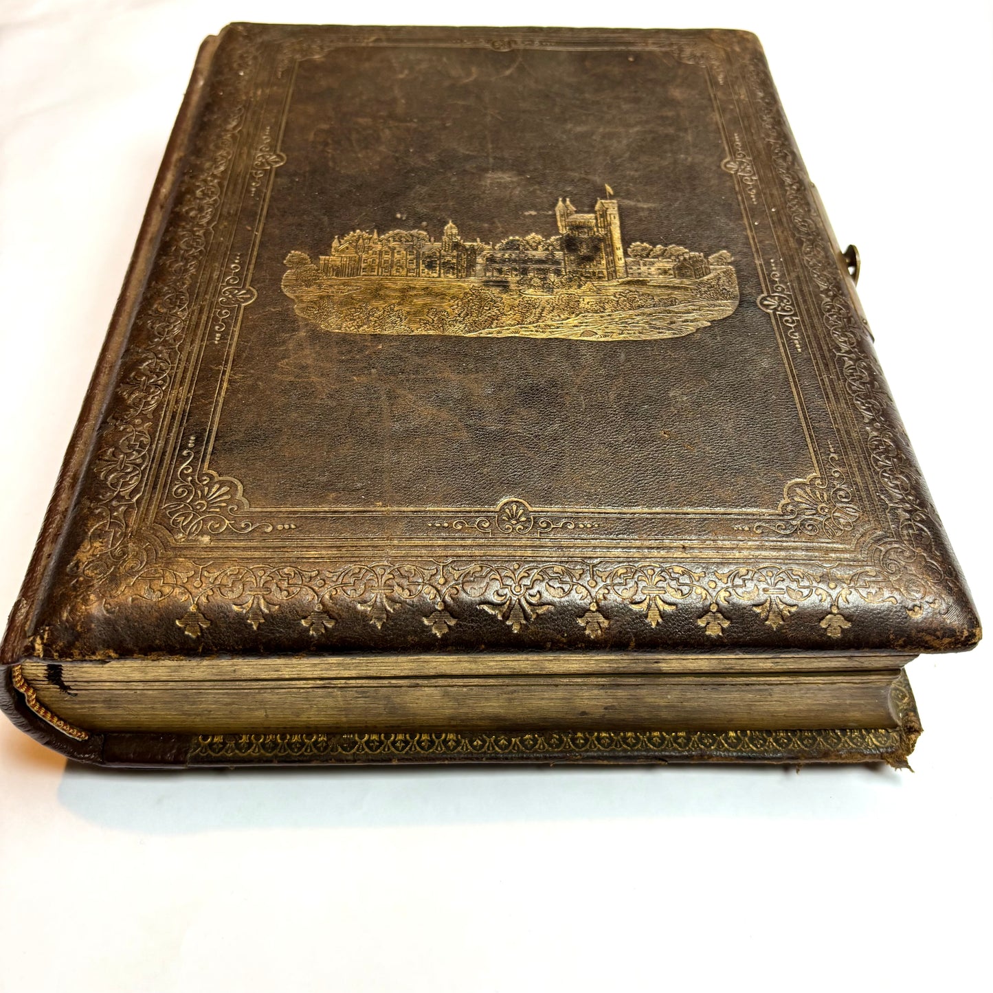 Antique Victorian Musical Photo Album c.1880 — Gilt Leather with Working Brass Clasp