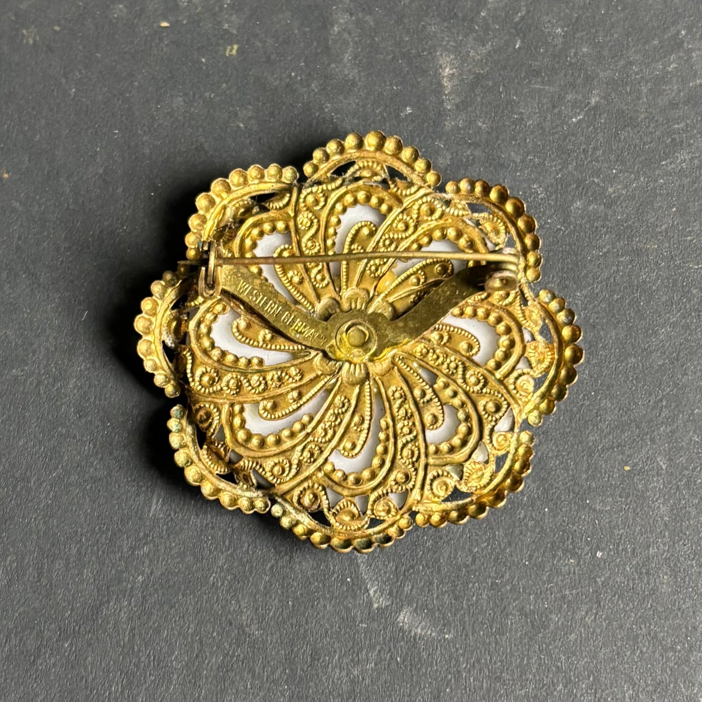 Vintage Portrait Brooch – West Germany Filigree Frame